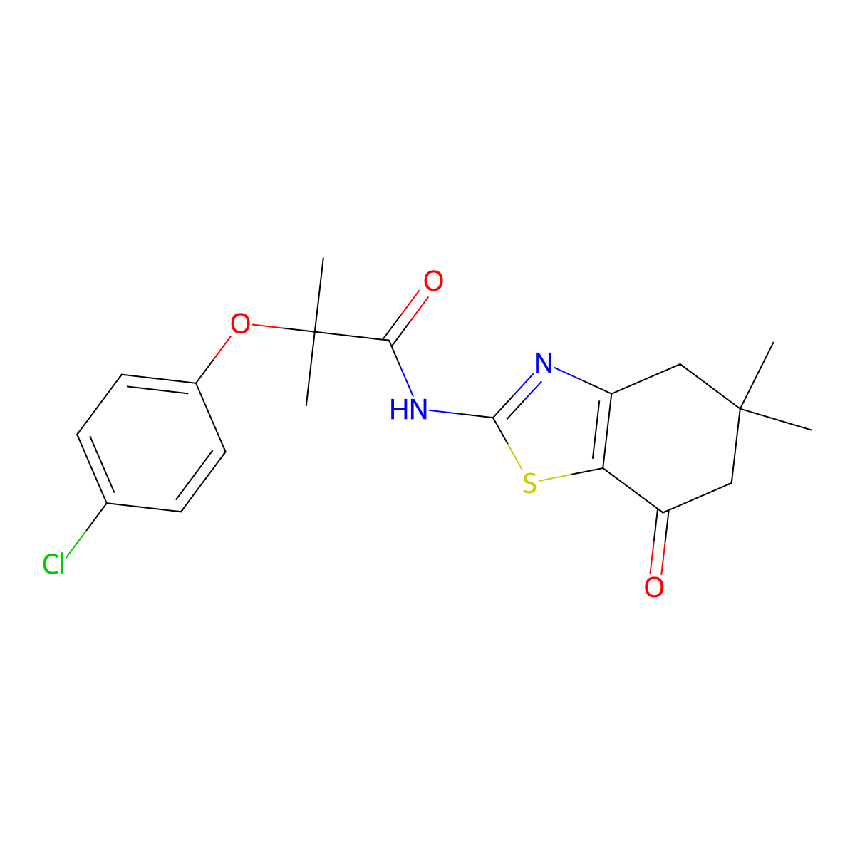 2-(4-chlorophenoxy)-N-(5,5-dimethyl-7-oxo-4,6-dihydro-1,3-benzothiazol-2-yl)-2-methylpropanamide molecular structure, CAS 587843-23-0