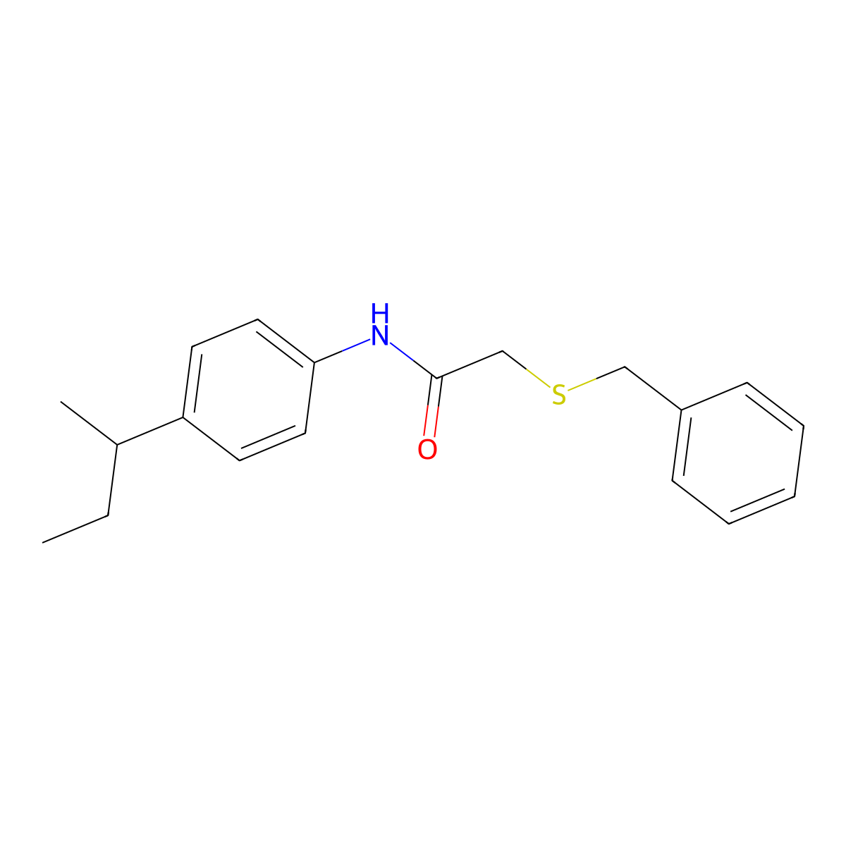 2-(benzylsulfanyl)-N-[4-(butan-2-yl)phenyl]acetamide molecular structure, CAS 587843-47-8