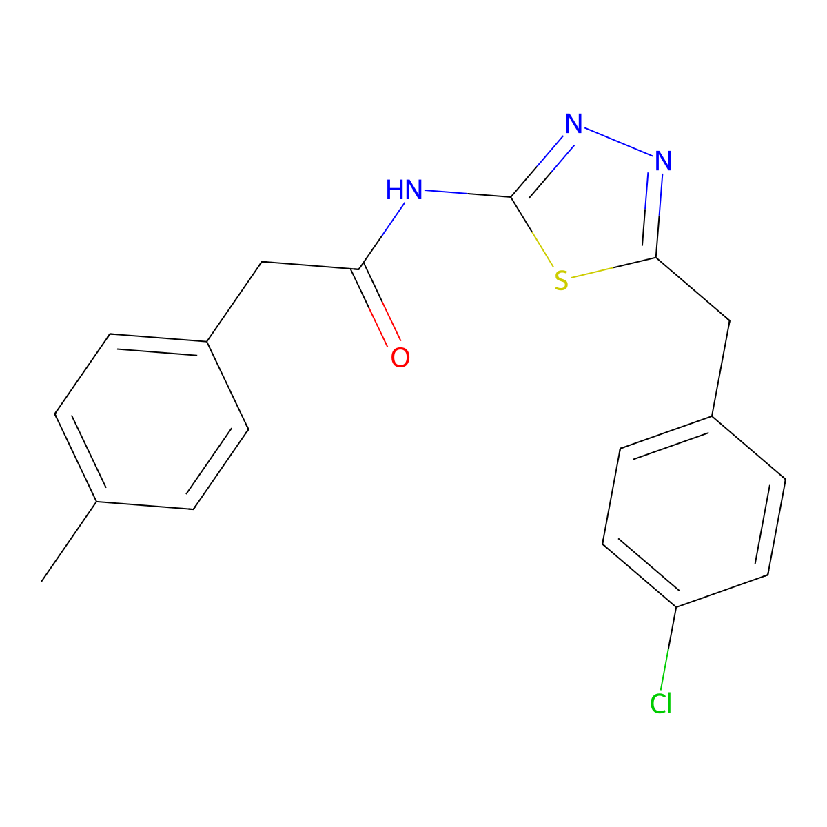 N-[5-[(4-chlorophenyl)methyl]-1,3,4-thiadiazol-2-yl]-2-(4-methylphenyl)acetamide molecular structure, CAS 587844-09-5