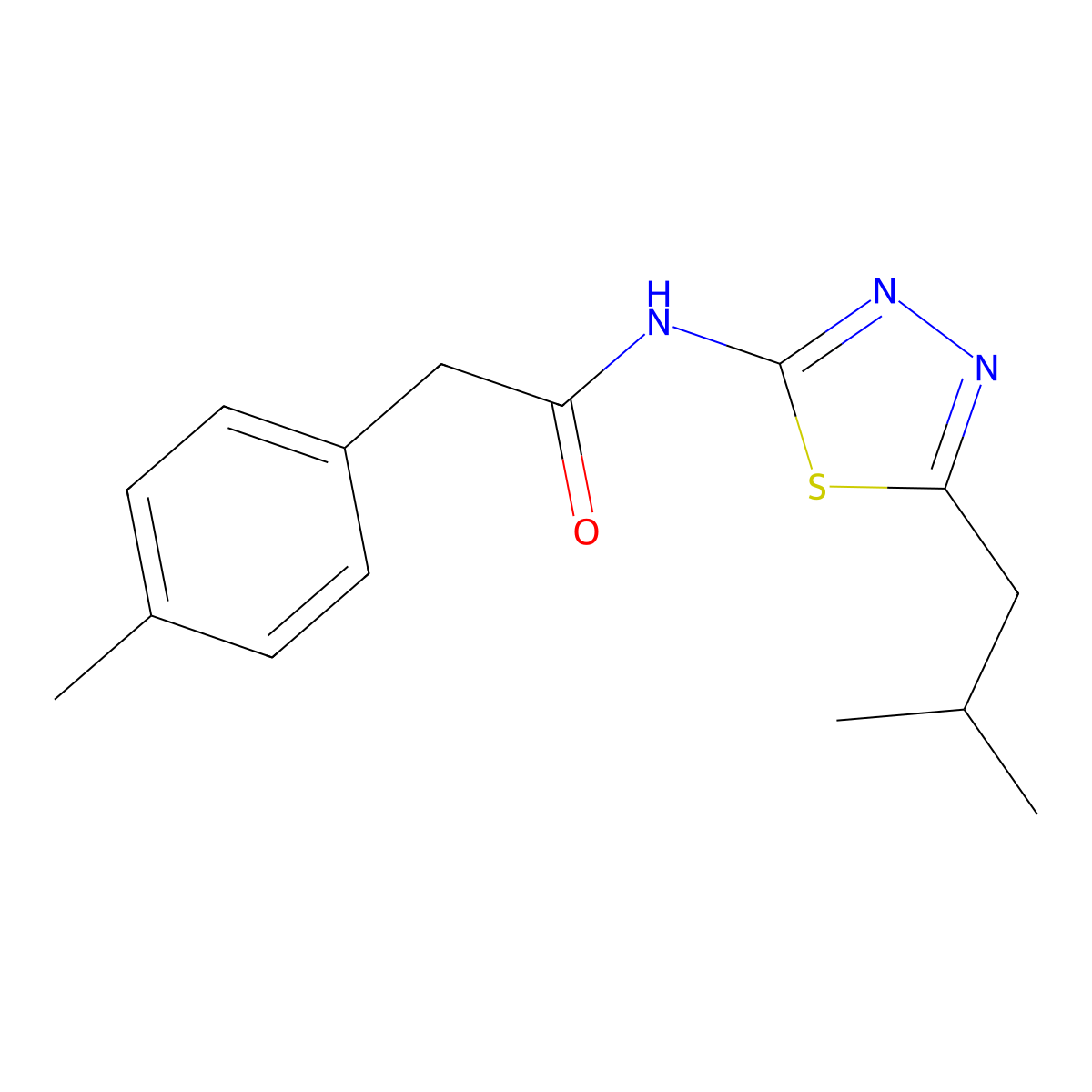 2-(4-methylphenyl)-N-[5-(2-methylpropyl)-1,3,4-thiadiazol-2-yl]acetamide molecular structure, CAS 587844-14-2