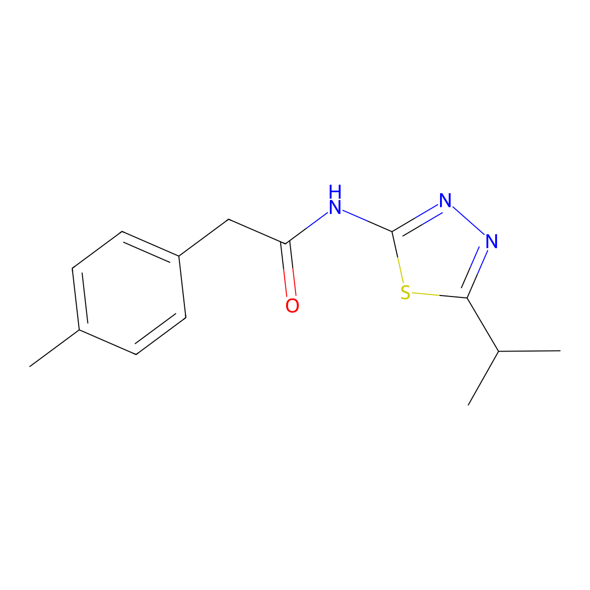 2-(4-methylphenyl)-N-(5-propan-2-yl-1,3,4-thiadiazol-2-yl)acetamide molecular structure, CAS 587844-17-5