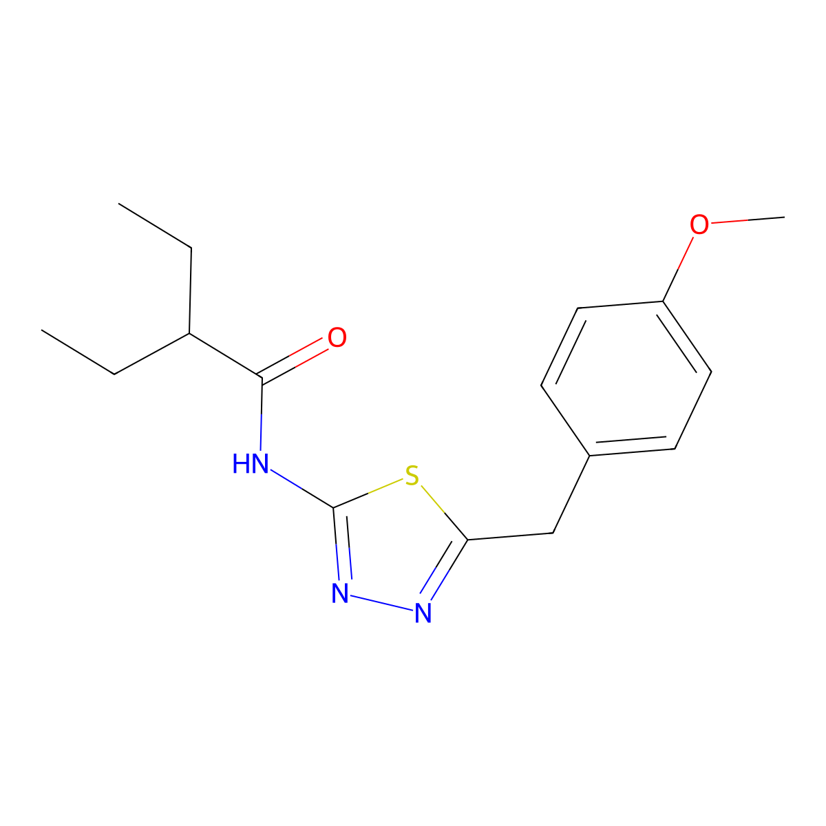 2-ethyl-N-[5-(4-methoxybenzyl)-1,3,4-thiadiazol-2-yl]butanamide molecular structure, CAS 587844-48-2