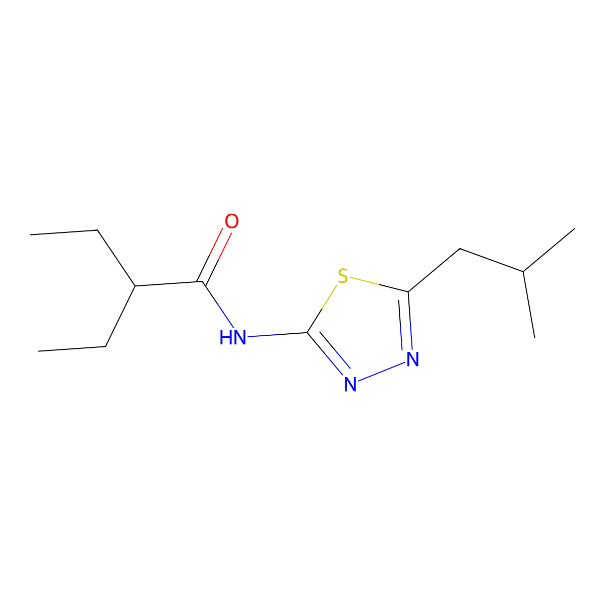 2-ethyl-N-[5-(2-methylpropyl)-1,3,4-thiadiazol-2-yl]butanamide molecular structure, CAS 587844-50-6