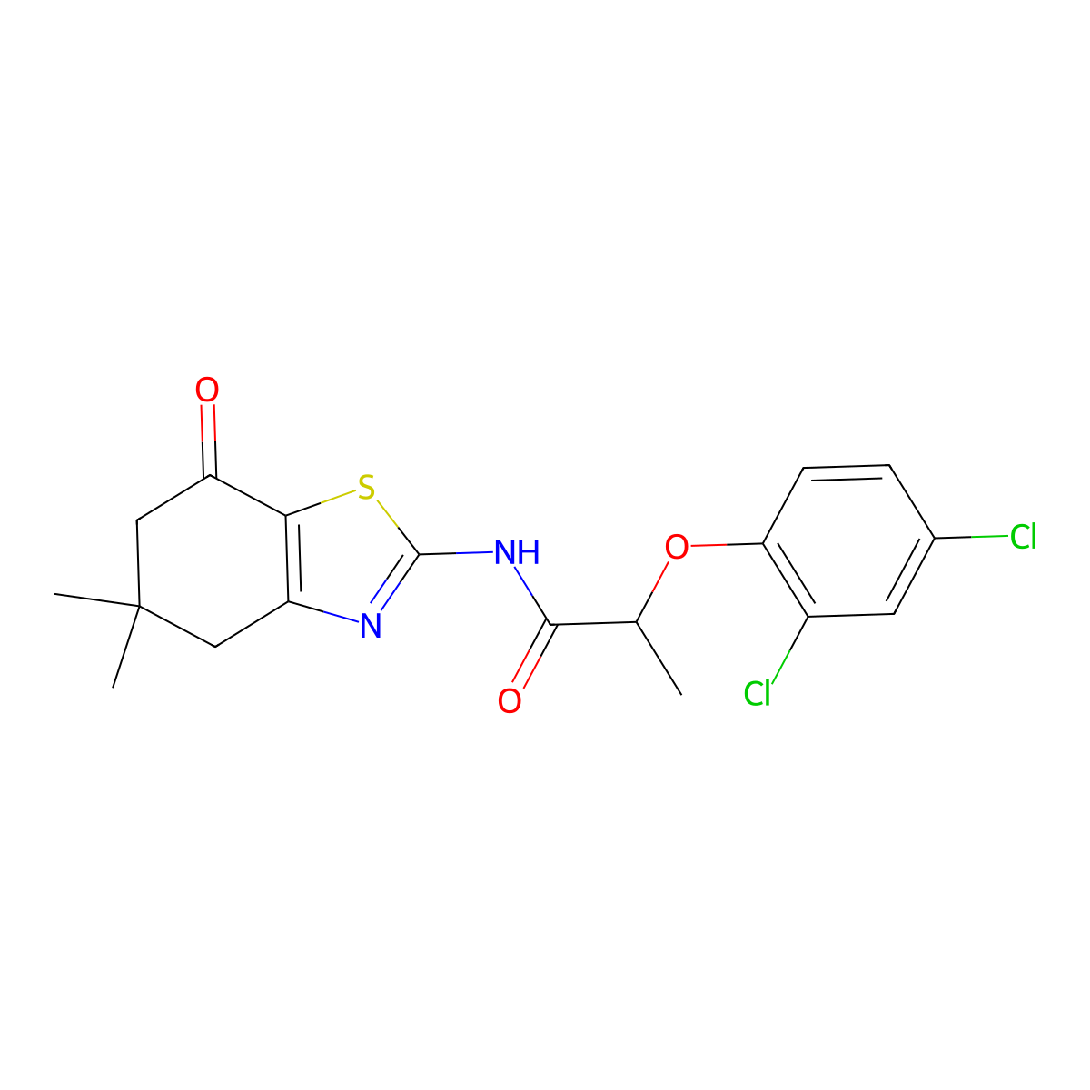 2-(2,4-dichlorophenoxy)-N-(5,5-dimethyl-7-oxo-4,5,6,7-tetrahydro-1,3-benzothiazol-2-yl)propanamide molecular structure, CAS 587844-73-3