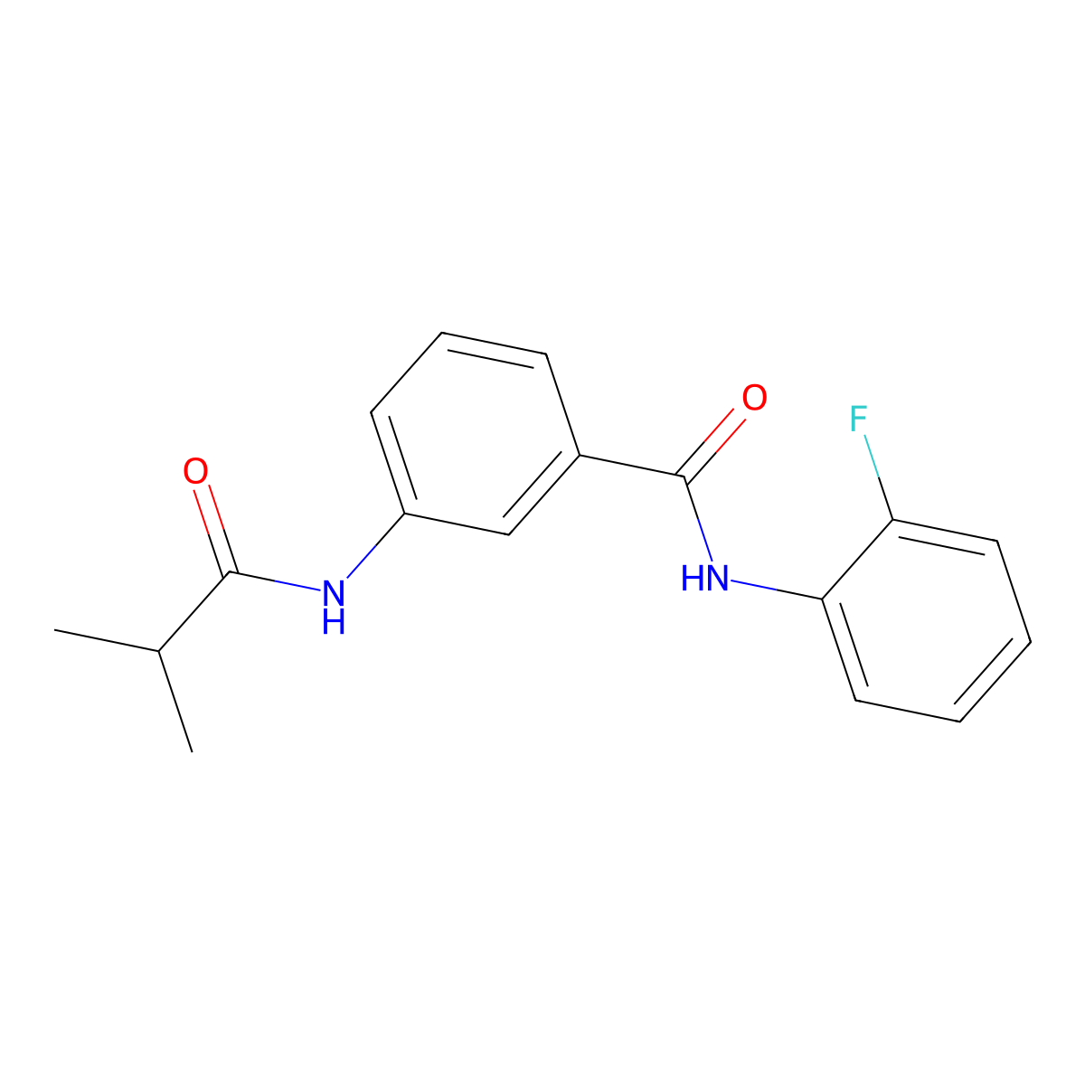 N-(2-fluorophenyl)-3-(2-methylpropanoylamino)benzamide molecular structure, CAS 587845-82-7