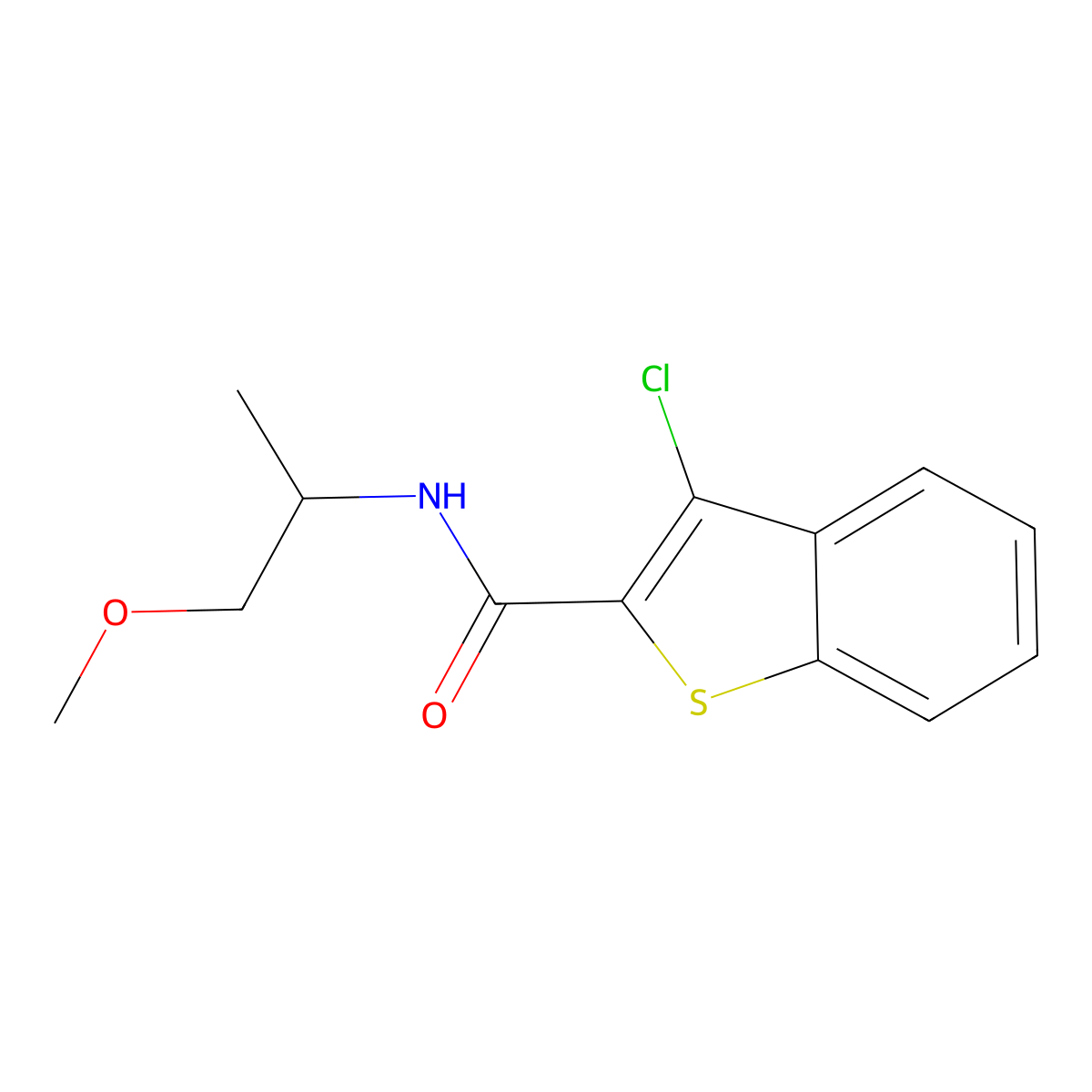 3-chloro-N-(1-methoxypropan-2-yl)-1-benzothiophene-2-carboxamide molecular structure, CAS 587846-18-2