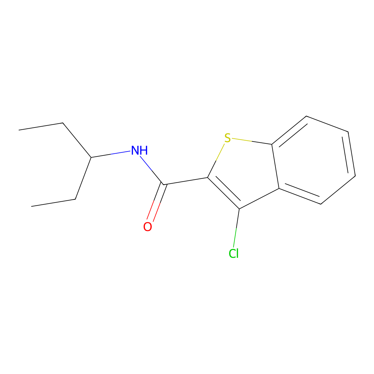 3-chloro-N-(pentan-3-yl)-1-benzothiophene-2-carboxamide molecular structure, CAS 587846-19-3