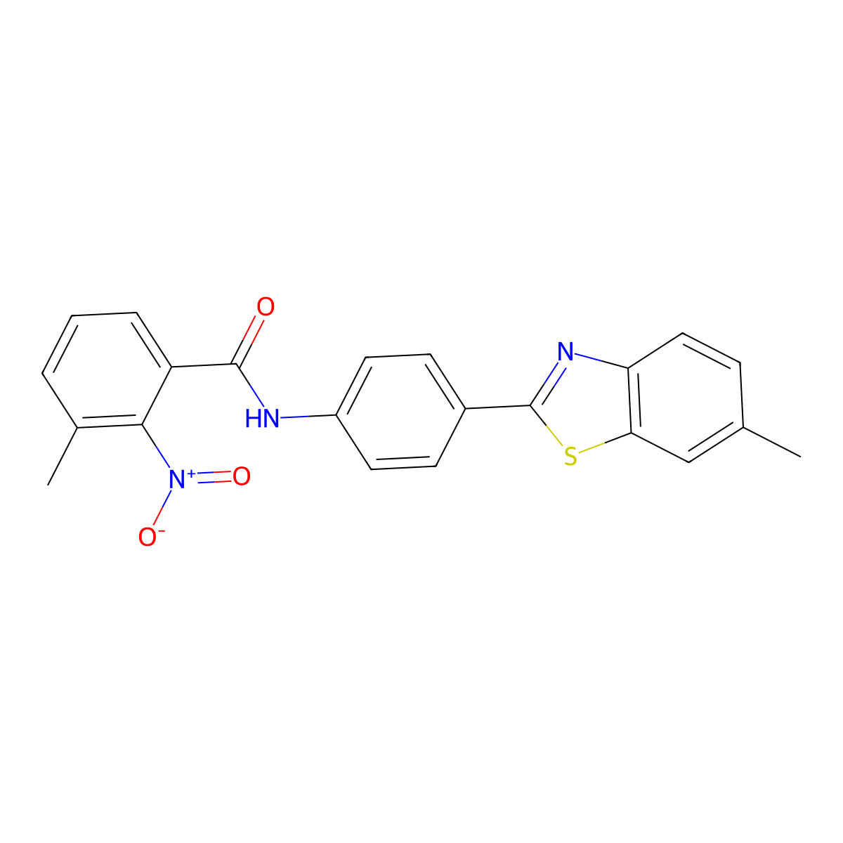 3-methyl-N-[4-(6-methyl-1,3-benzothiazol-2-yl)phenyl]-2-nitrobenzamide molecular structure, CAS 587846-45-5