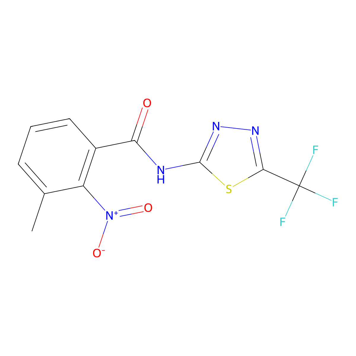 3-methyl-2-nitro-N-[5-(trifluoromethyl)-1,3,4-thiadiazol-2-yl]benzamide molecular structure, CAS 587846-53-5