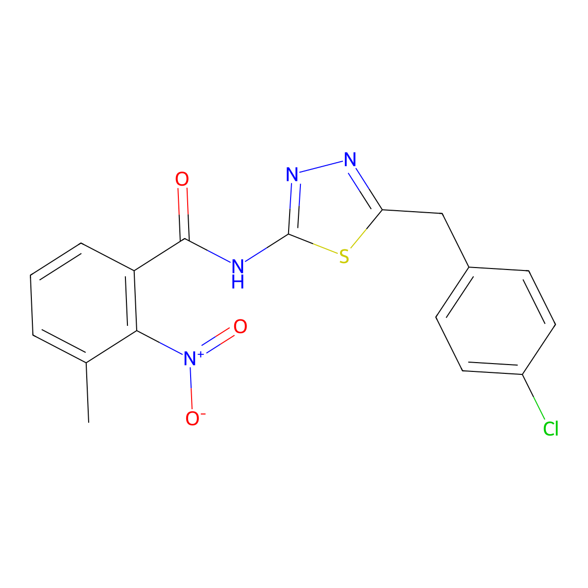 N-[5-(4-chlorobenzyl)-1,3,4-thiadiazol-2-yl]-3-methyl-2-nitrobenzamide molecular structure, CAS 587846-54-6