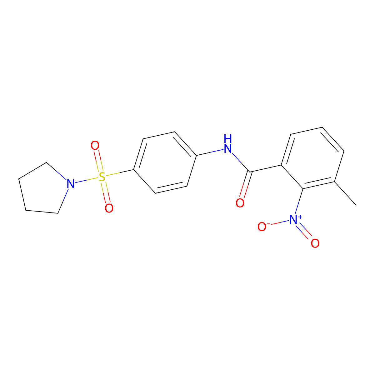 3-methyl-2-nitro-N-(4-pyrrolidin-1-ylsulfonylphenyl)benzamide molecular structure, CAS 587846-55-7