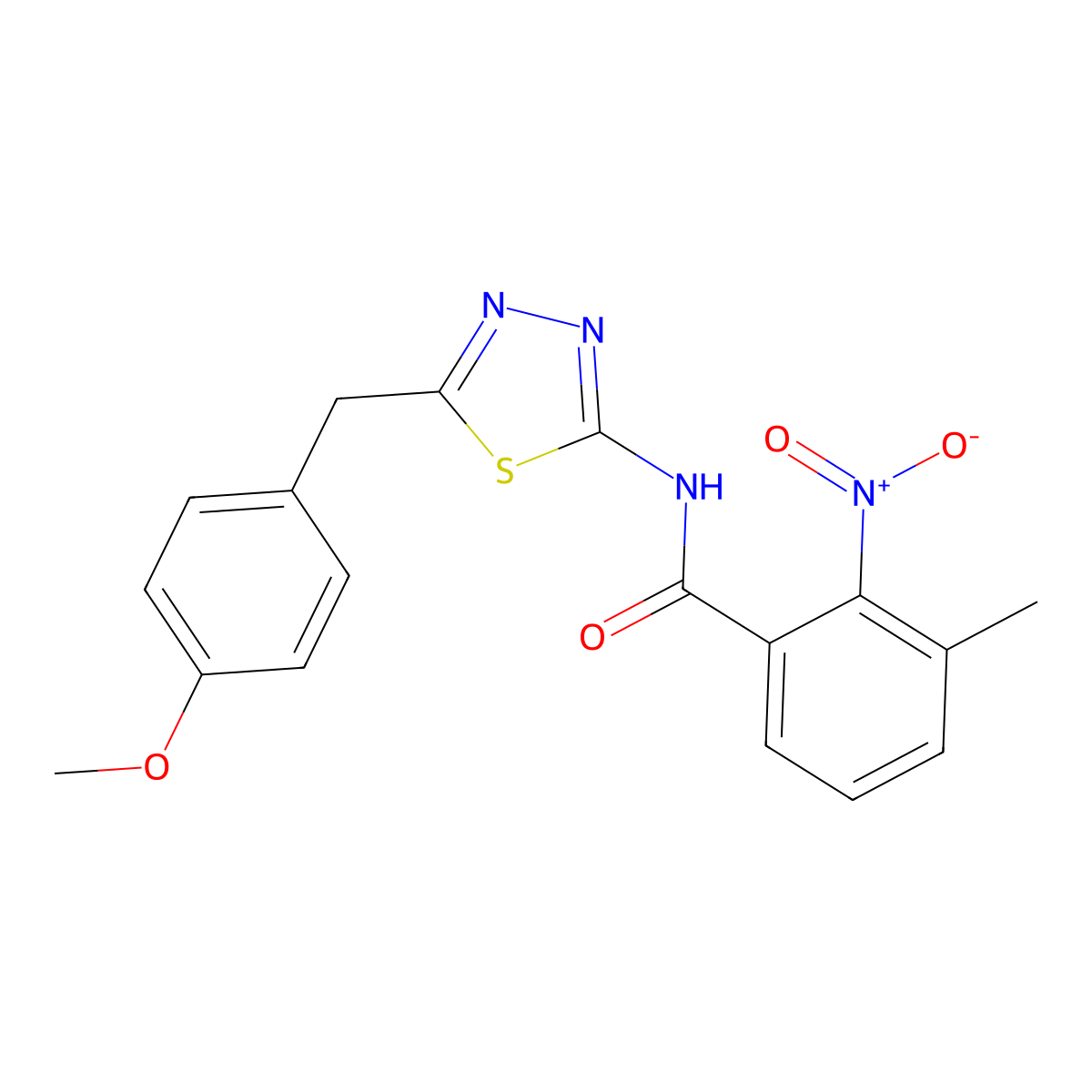 N-[5-(4-methoxybenzyl)-1,3,4-thiadiazol-2-yl]-3-methyl-2-nitrobenzamide molecular structure, CAS 587846-56-8