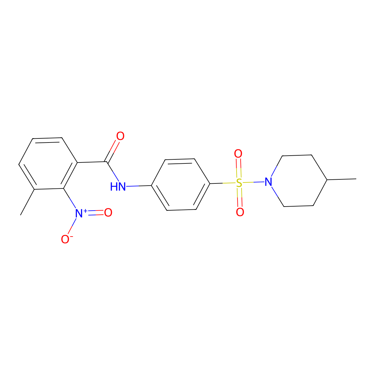 3-methyl-N-[4-(4-methylpiperidin-1-yl)sulfonylphenyl]-2-nitrobenzamide molecular structure, CAS 587846-60-4
