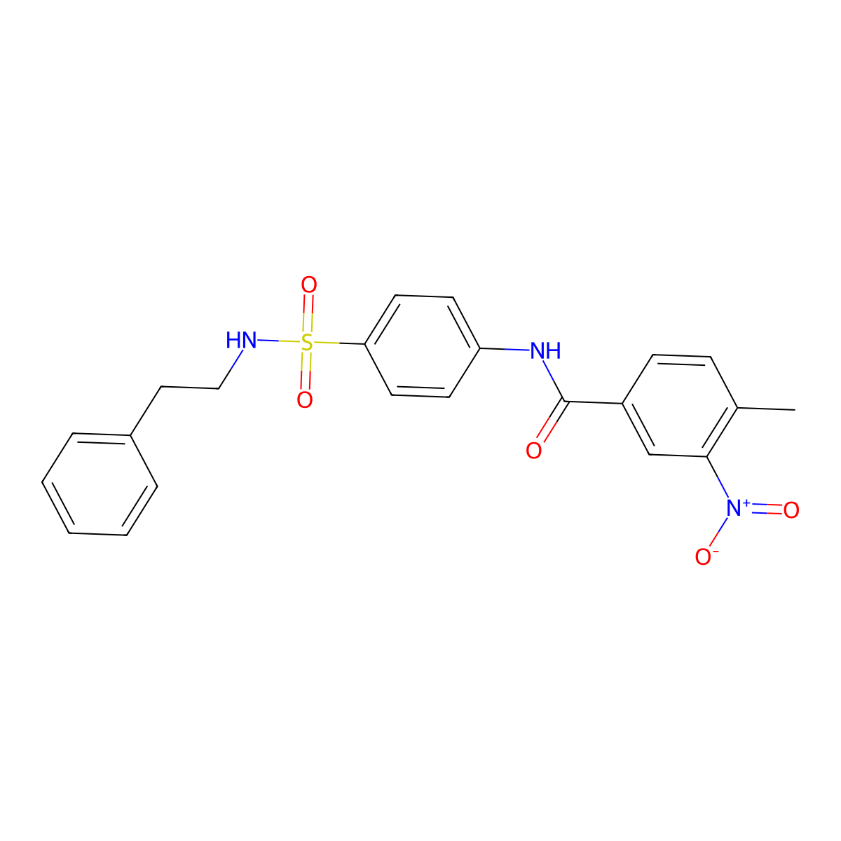 4-methyl-3-nitro-N-{4-[(2-phenylethyl)sulfamoyl]phenyl}benzamide molecular structure, CAS 587846-71-7