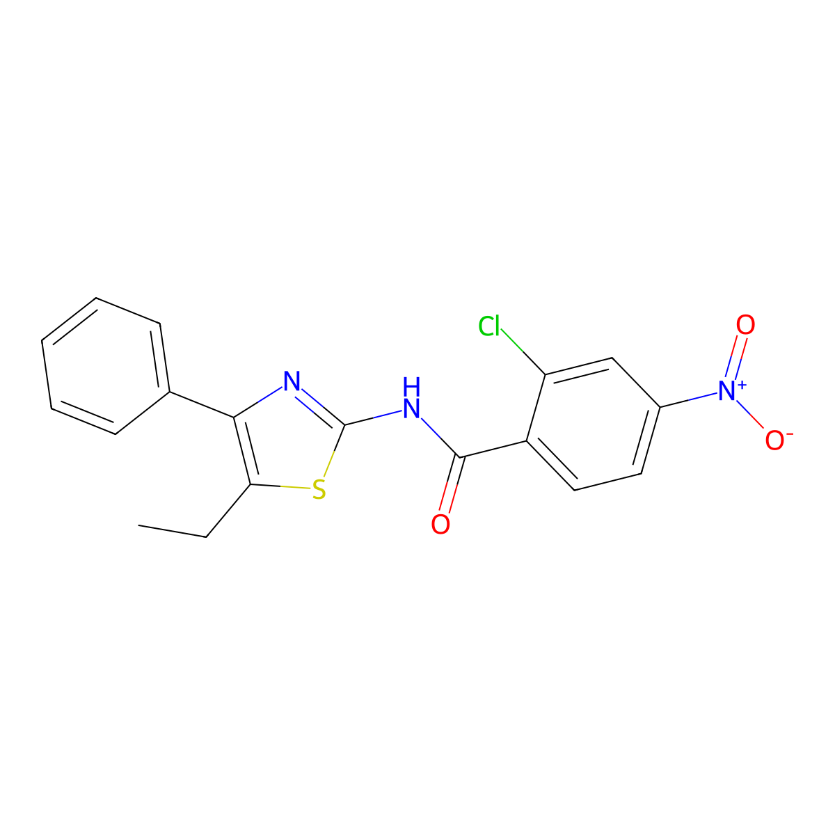 2-chloro-N-(5-ethyl-4-phenyl-1,3-thiazol-2-yl)-4-nitrobenzamide molecular structure, CAS 587846-74-0