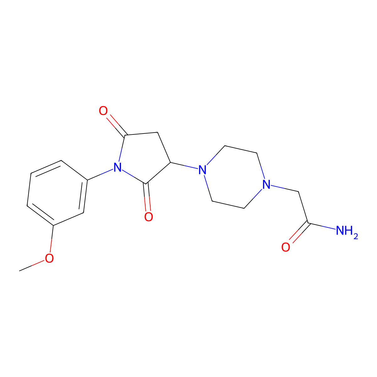 2-{4-[1-(3-Methoxyphenyl)-2,5-dioxopyrrolidin-3-yl]piperazin-1-yl}acetamide molecular structure, CAS 587849-28-3
