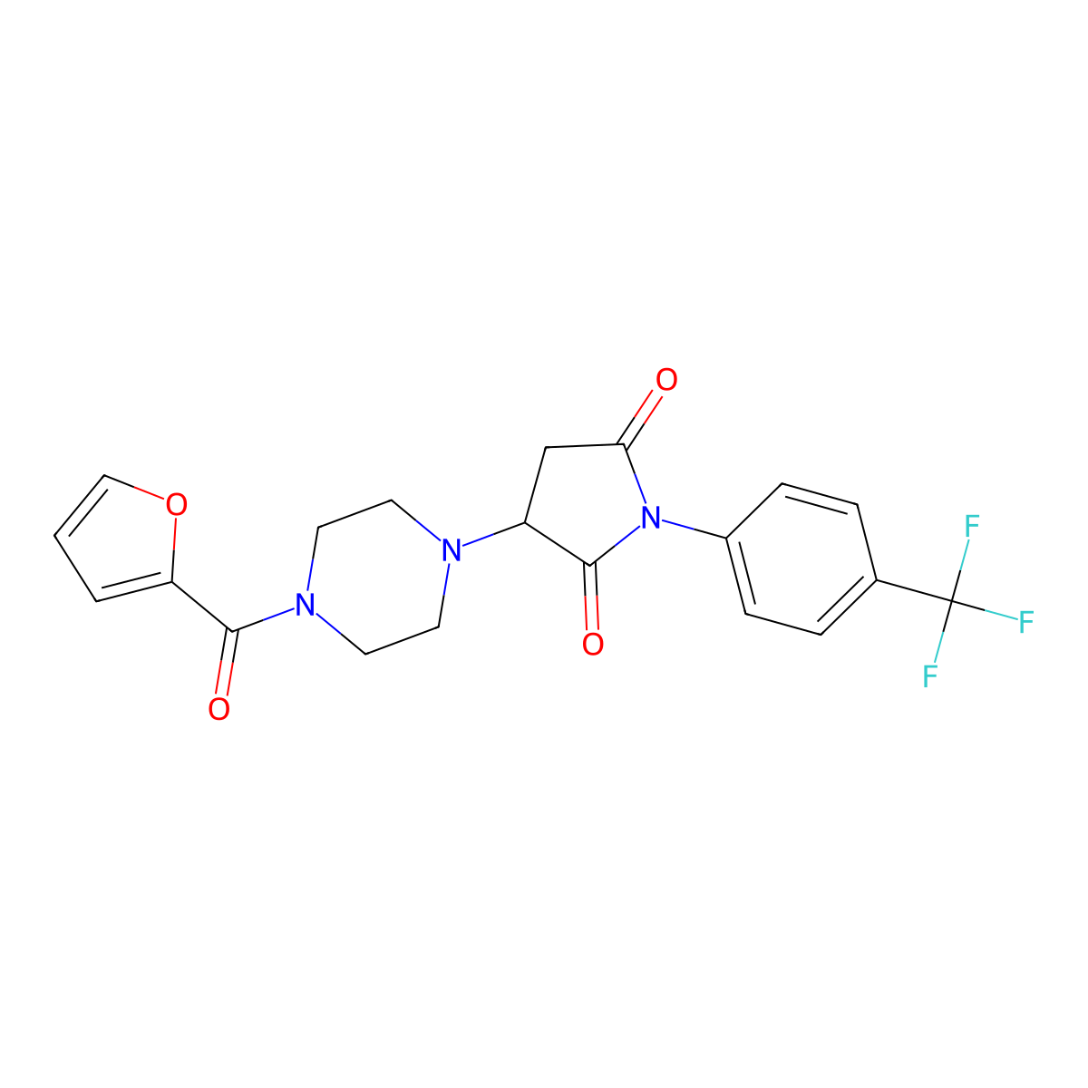 3-[4-(Furan-2-carbonyl)piperazin-1-yl]-1-[4-(trifluoromethyl)phenyl]pyrrolidine-2,5-dione molecular structure, CAS 587849-45-4