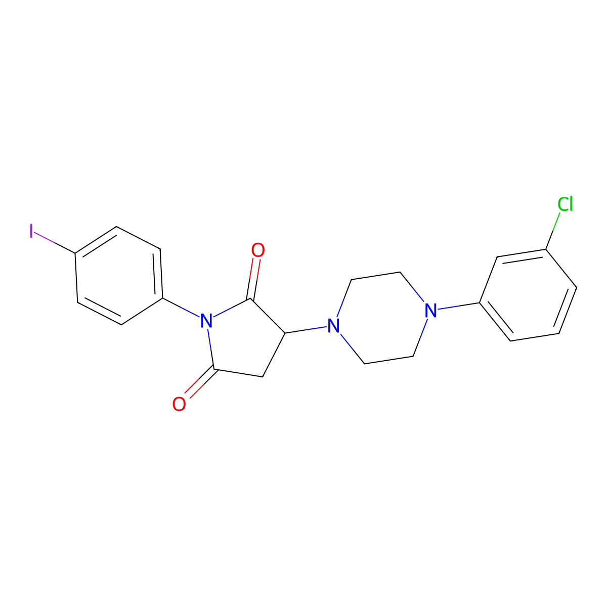 3-[4-(3-Chlorophenyl)piperazin-1-yl]-1-(4-iodophenyl)pyrrolidine-2,5-dione molecular structure, CAS 587849-56-7