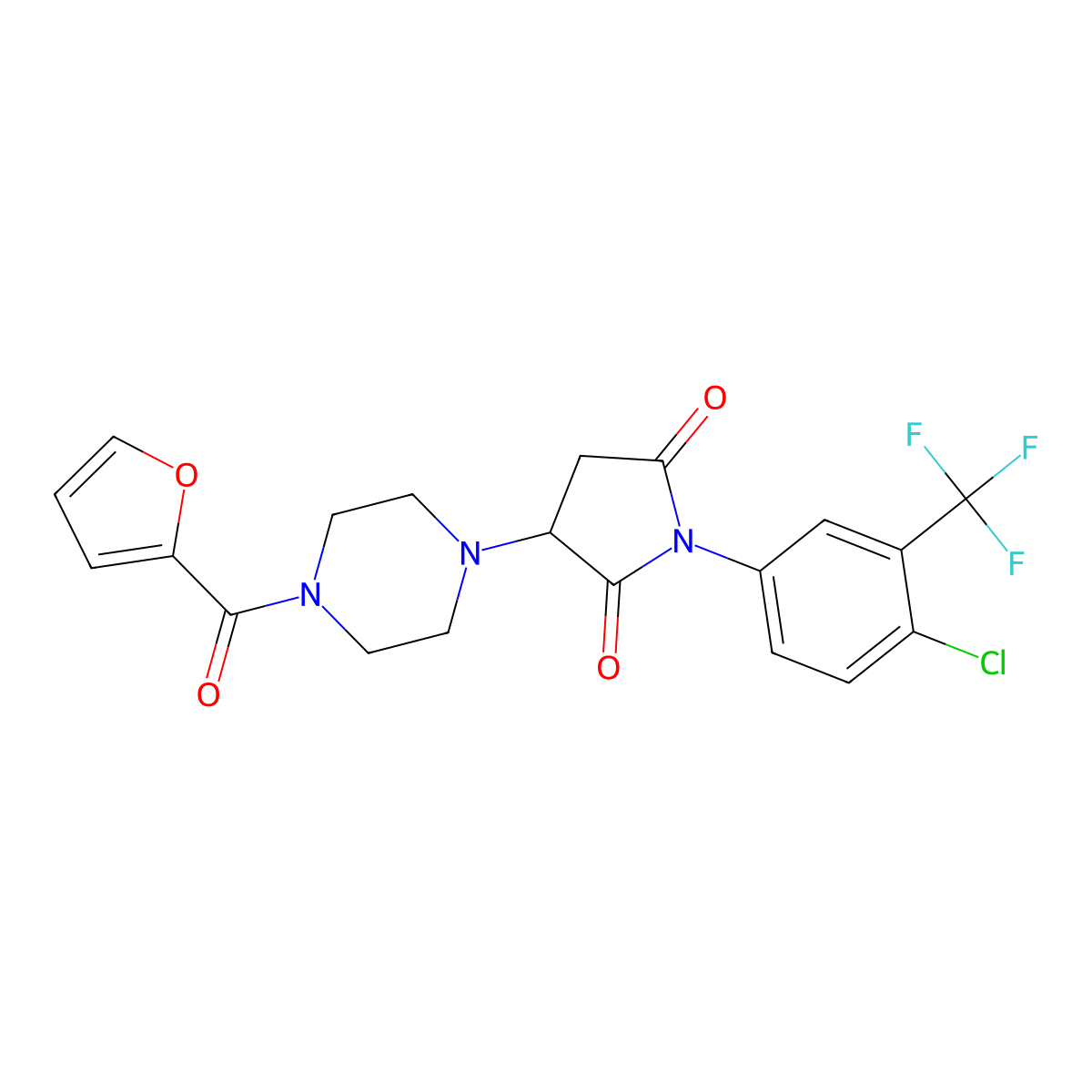 1-[4-Chloro-3-(trifluoromethyl)phenyl]-3-[4-(furan-2-carbonyl)piperazin-1-yl]pyrrolidine-2,5-dione molecular structure, CAS 587849-76-1