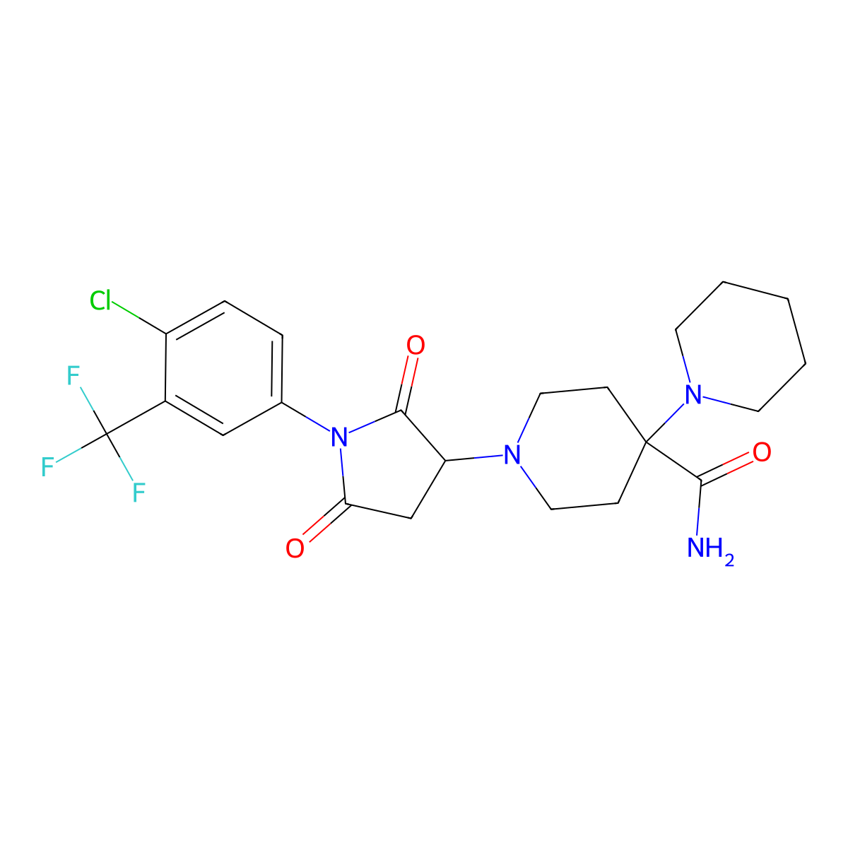 1-[1-[4-Chloro-3-(trifluoromethyl)phenyl]-2,5-dioxopyrrolidin-3-yl]-4-piperidin-1-ylpiperidine-4-carboxamide molecular structure, CAS 587849-79-4