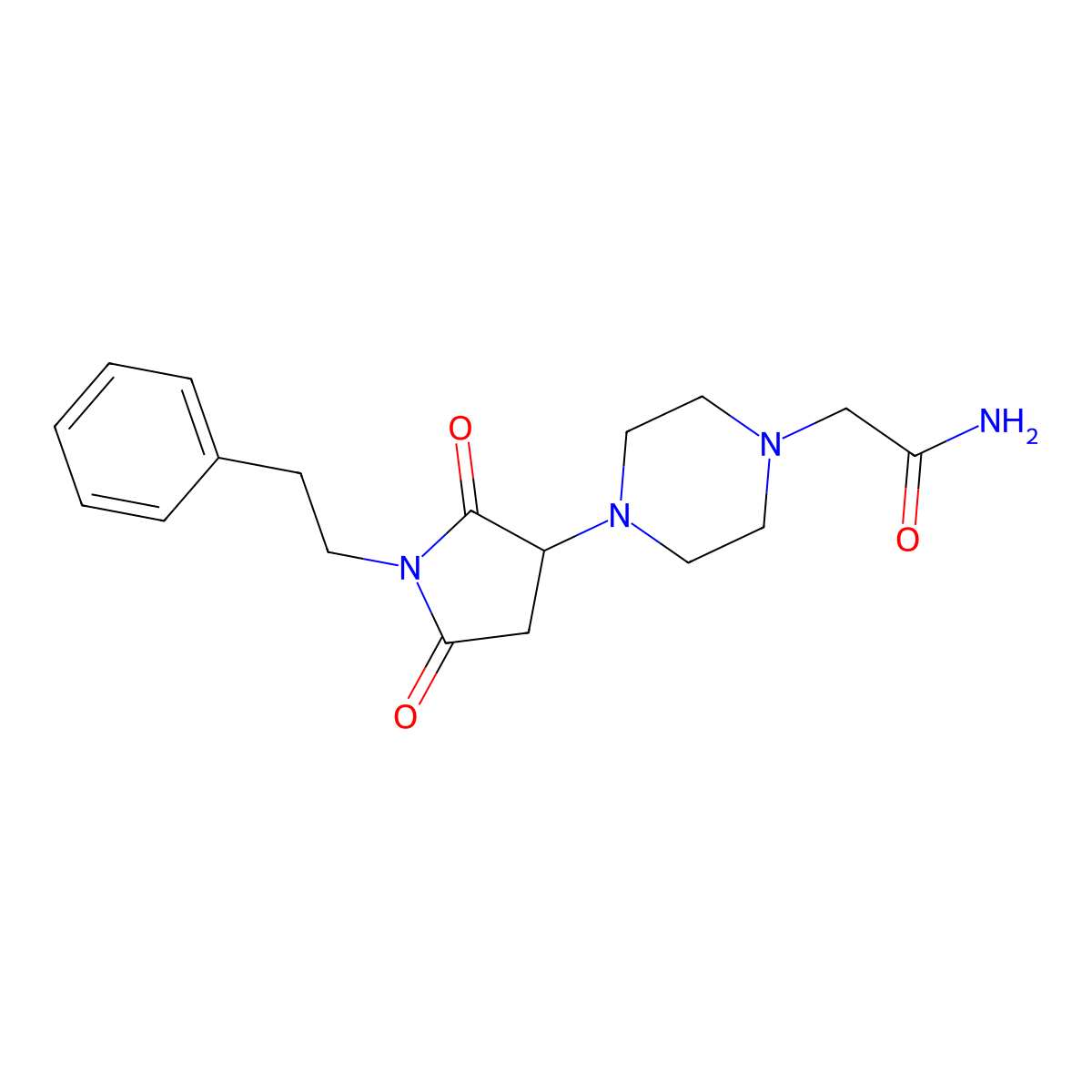 2-{4-[2,5-Dioxo-1-(2-phenylethyl)pyrrolidin-3-yl]piperazin-1-yl}acetamide molecular structure, CAS 587850-21-3