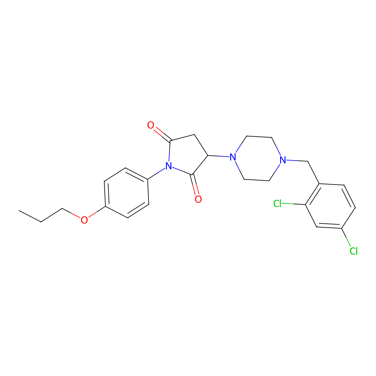 3-[4-(2,4-Dichlorobenzyl)piperazin-1-yl]-1-(4-propoxyphenyl)pyrrolidine-2,5-dione molecular structure, CAS 587850-30-4