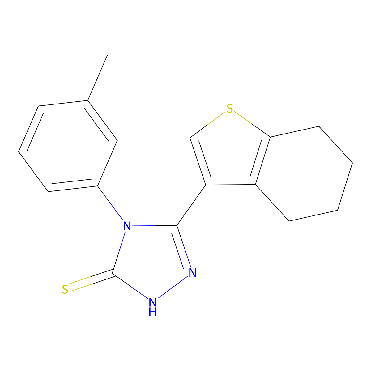 4-(3-methylphenyl)-3-(4,5,6,7-tetrahydro-1-benzothiophen-3-yl)-1H-1,2,4-triazole-5-thione molecular structure, CAS 587850-82-6