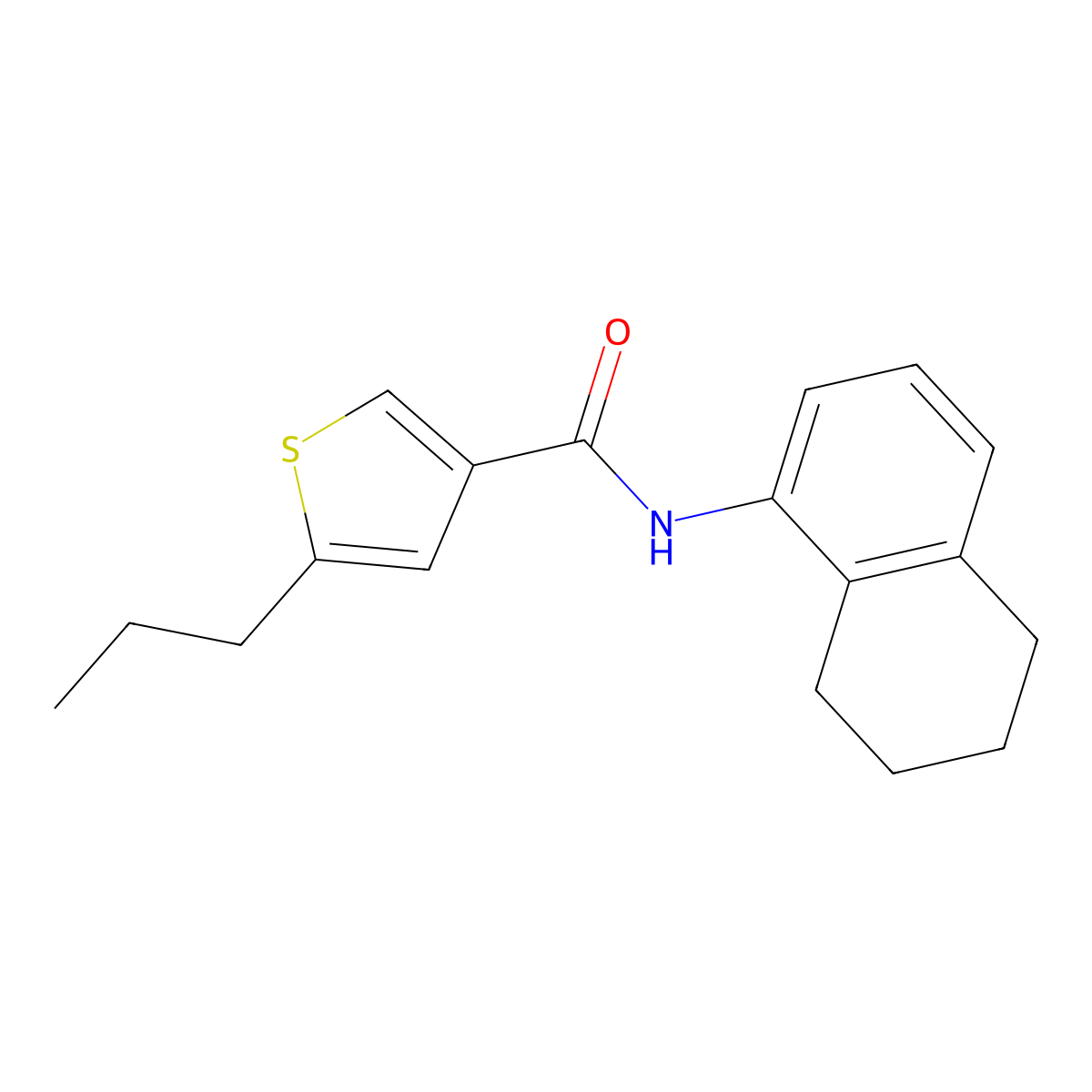 5-propyl-N-(5,6,7,8-tetrahydronaphthalen-1-yl)thiophene-3-carboxamide molecular structure, CAS 587850-95-1
