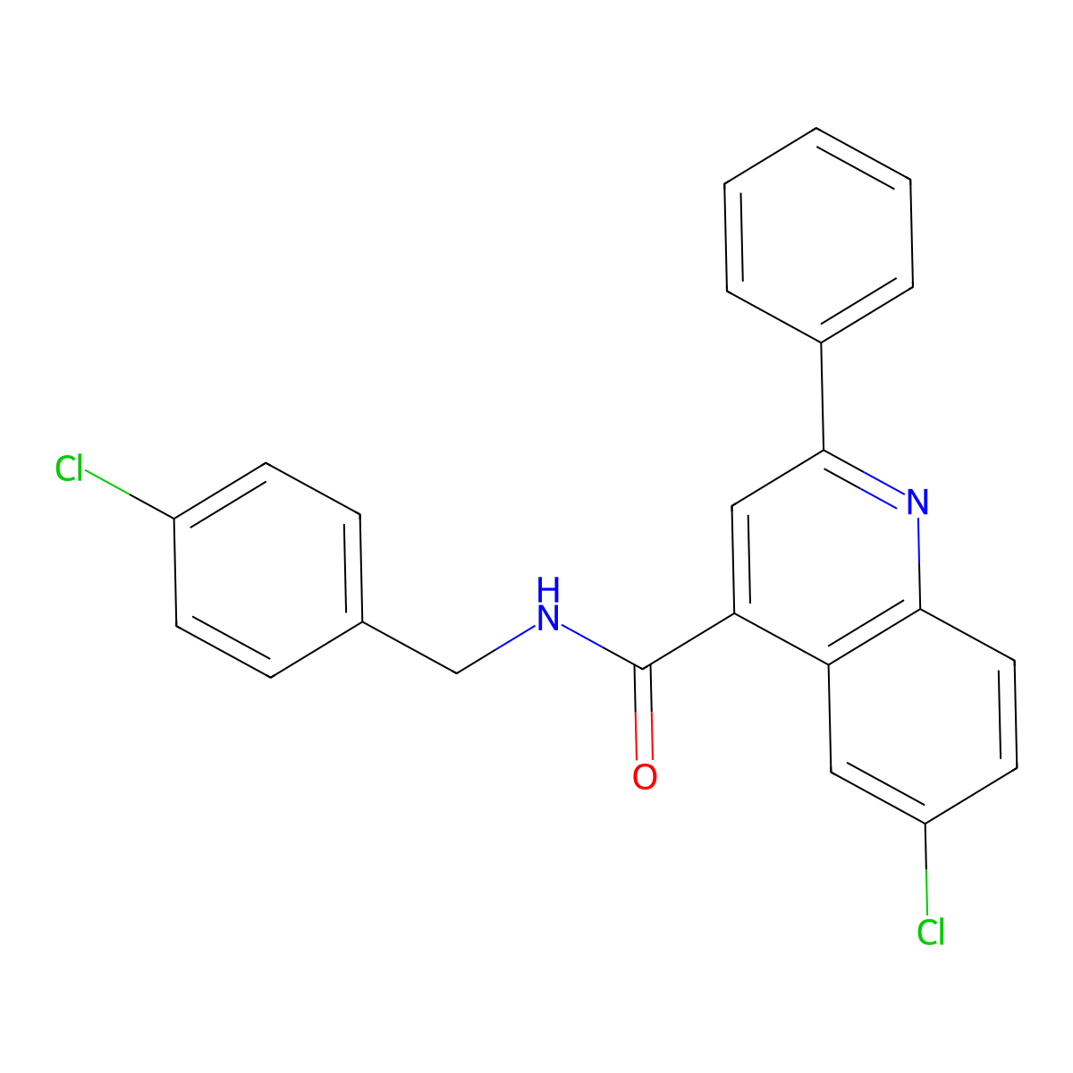 6-chloro-N-[(4-chlorophenyl)methyl]-2-phenylquinoline-4-carboxamide molecular structure, CAS 587850-99-5