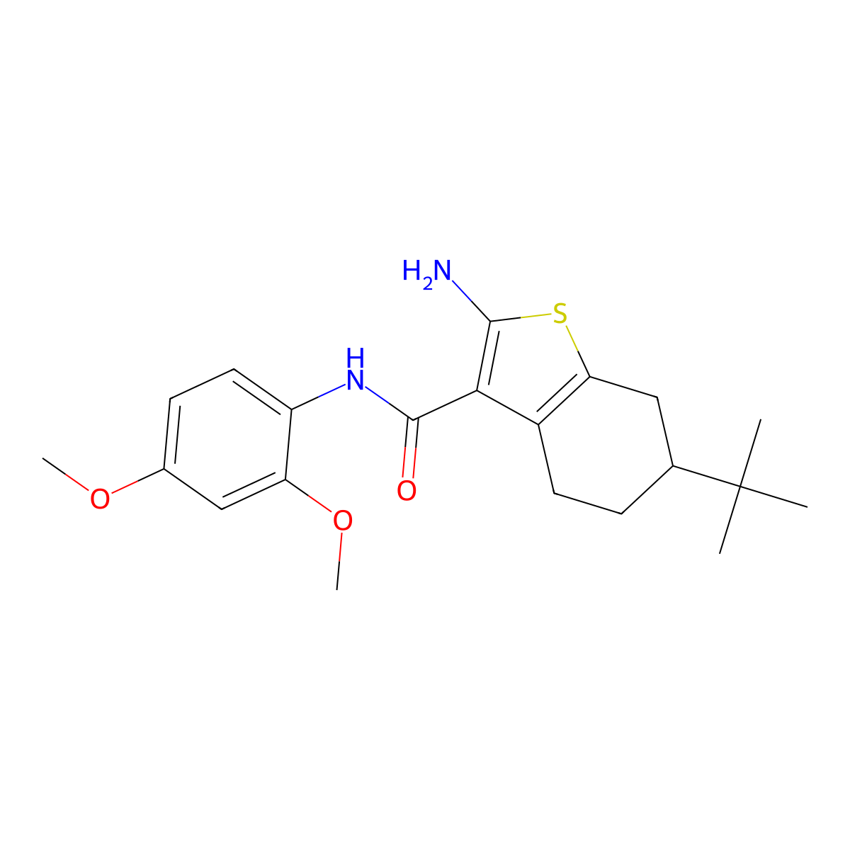 2-amino-6-tert-butyl-N-(2,4-dimethoxyphenyl)-4,5,6,7-tetrahydro-1-benzothiophene-3-carboxamide molecular structure, CAS 587851-01-2