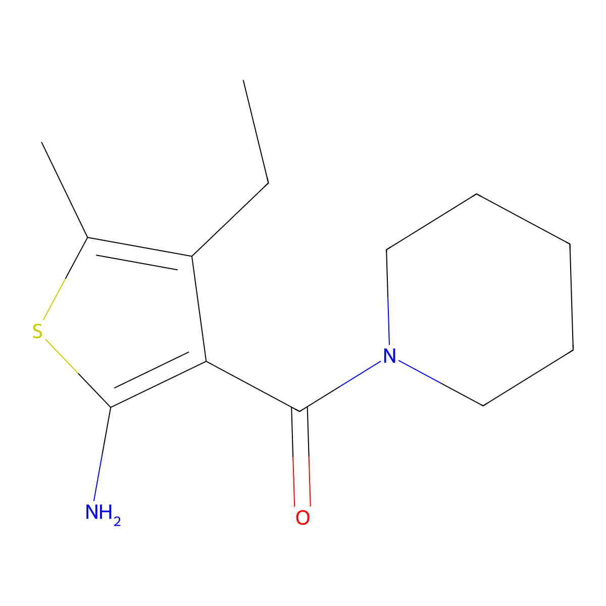 4-Ethyl-5-methyl-3-(piperidin-1-ylcarbonyl)thien-2-ylamine molecular structure, CAS 587851-03-4
