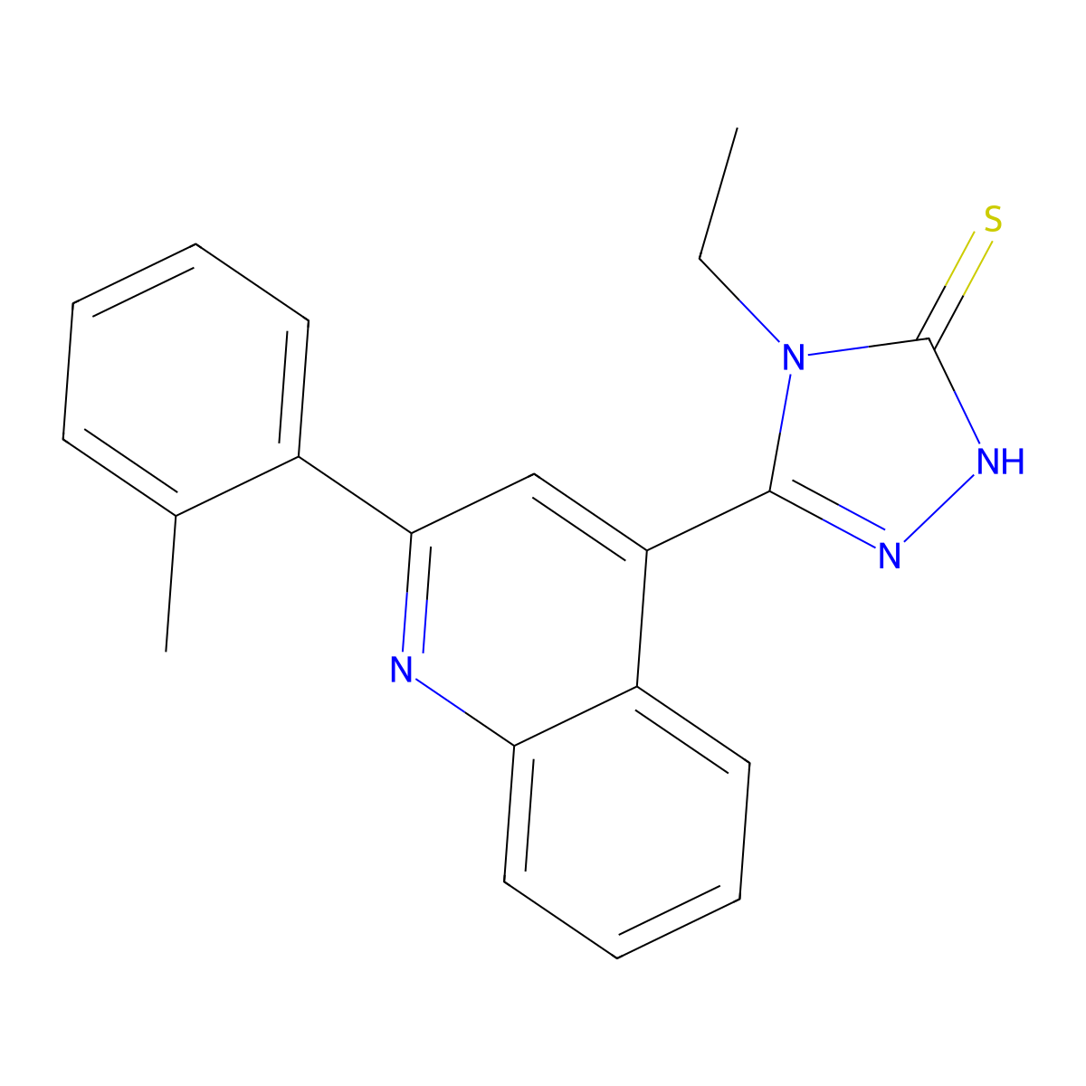 4-ethyl-3-[2-(2-methylphenyl)quinolin-4-yl]-1H-1,2,4-triazole-5-thione molecular structure, CAS 587851-14-7