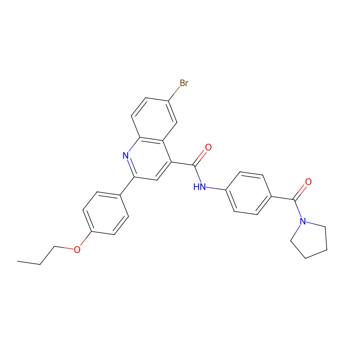6-bromo-2-(4-propoxyphenyl)-N-[4-(pyrrolidine-1-carbonyl)phenyl]quinoline-4-carboxamide molecular structure, CAS 587851-27-2