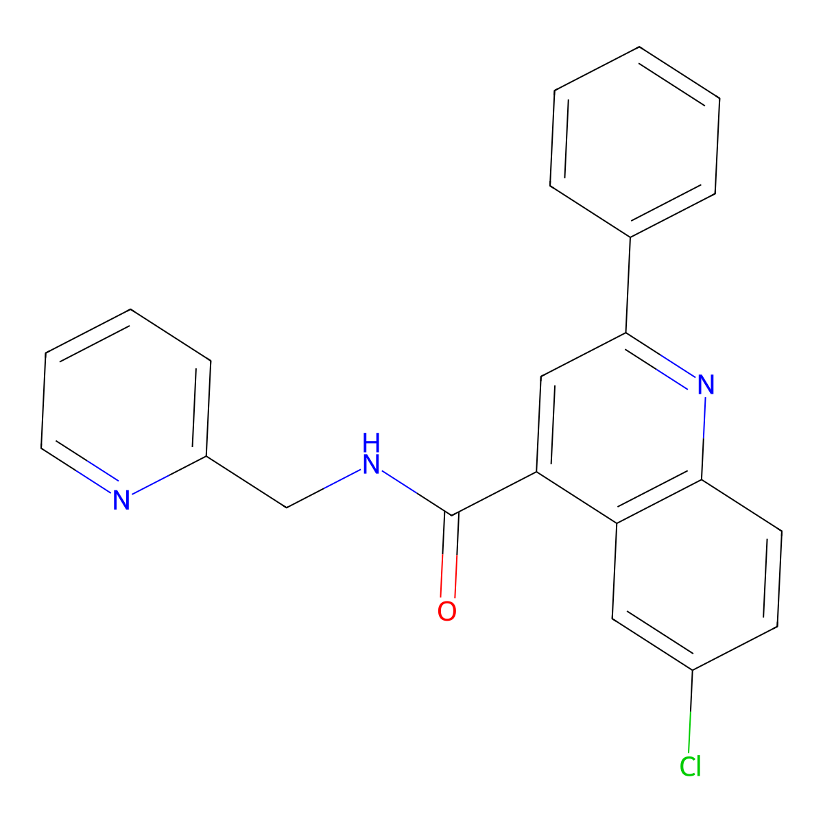 6-chloro-2-phenyl-N-(pyridin-2-ylmethyl)quinoline-4-carboxamide molecular structure, CAS 587851-41-0