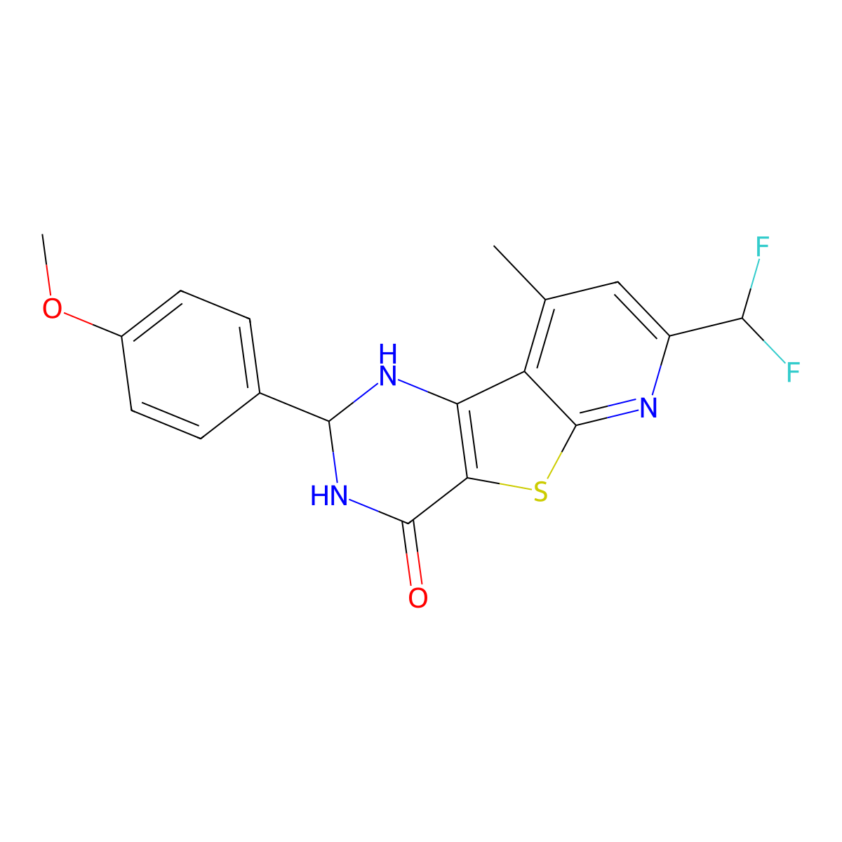 7-(difluoromethyl)-2-(4-methoxyphenyl)-9-methyl-2,3-dihydropyrido[3',2':4,5]thieno[3,2-d]pyrimidin-4(1H)-one molecular structure, CAS 587851-66-9
