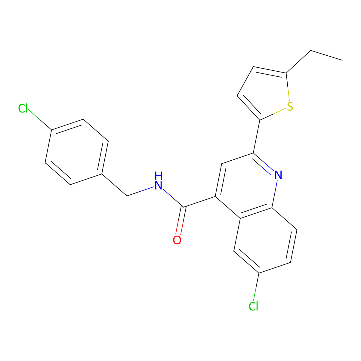 6-chloro-N-[(4-chlorophenyl)methyl]-2-(5-ethylthiophen-2-yl)quinoline-4-carboxamide molecular structure, CAS 587851-97-6