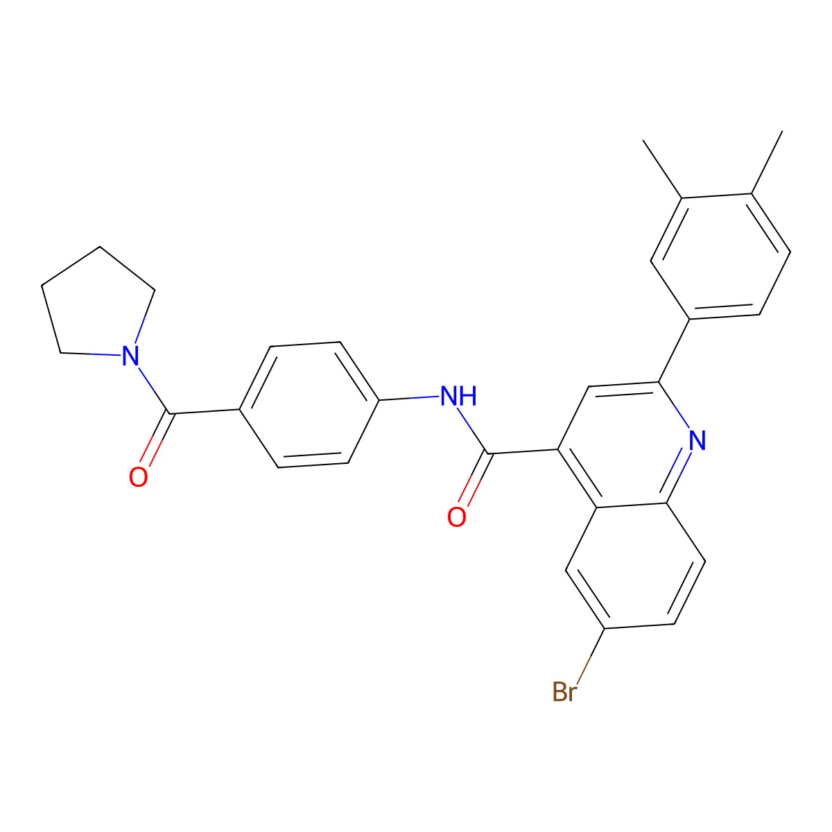 6-bromo-2-(3,4-dimethylphenyl)-N-[4-(pyrrolidine-1-carbonyl)phenyl]quinoline-4-carboxamide molecular structure, CAS 587851-99-8