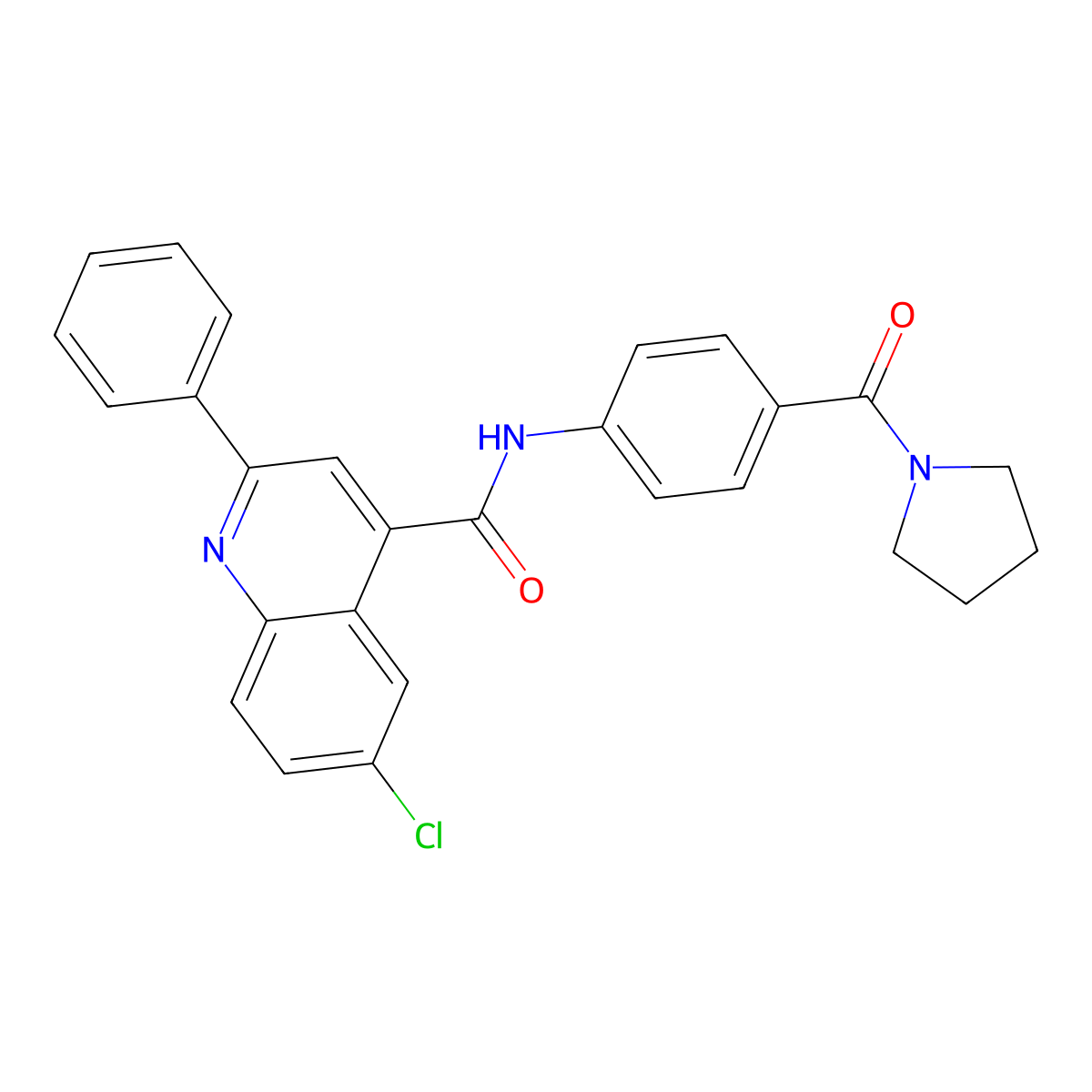 6-chloro-2-phenyl-N-[4-(pyrrolidine-1-carbonyl)phenyl]quinoline-4-carboxamide molecular structure, CAS 587852-02-6
