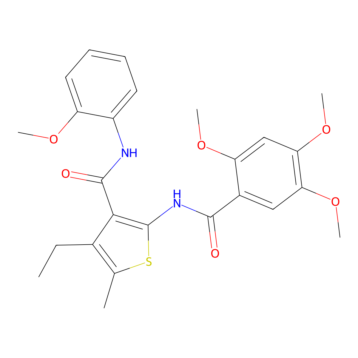 4-ethyl-N-(2-methoxyphenyl)-5-methyl-2-[(2,4,5-trimethoxybenzoyl)amino]thiophene-3-carboxamide molecular structure, CAS 587852-09-3