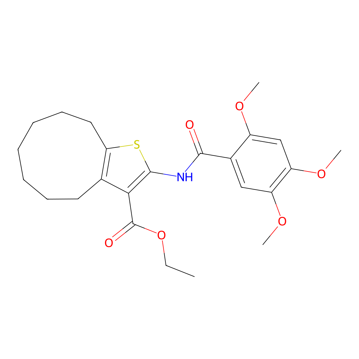 ethyl 2-{[(2,4,5-trimethoxyphenyl)carbonyl]amino}-5,6,7,8,9,10-hexahydro-4H-cyclonona[b]thiophene-3-carboxylate molecular structure, CAS 587852-19-5