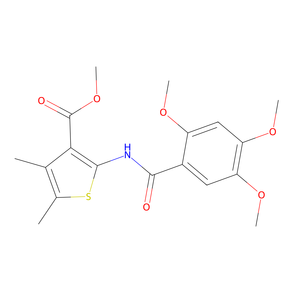 Methyl 4,5-dimethyl-2-{[(2,4,5-trimethoxyphenyl)carbonyl]amino}thiophene-3-carboxylate molecular structure, CAS 587852-20-8