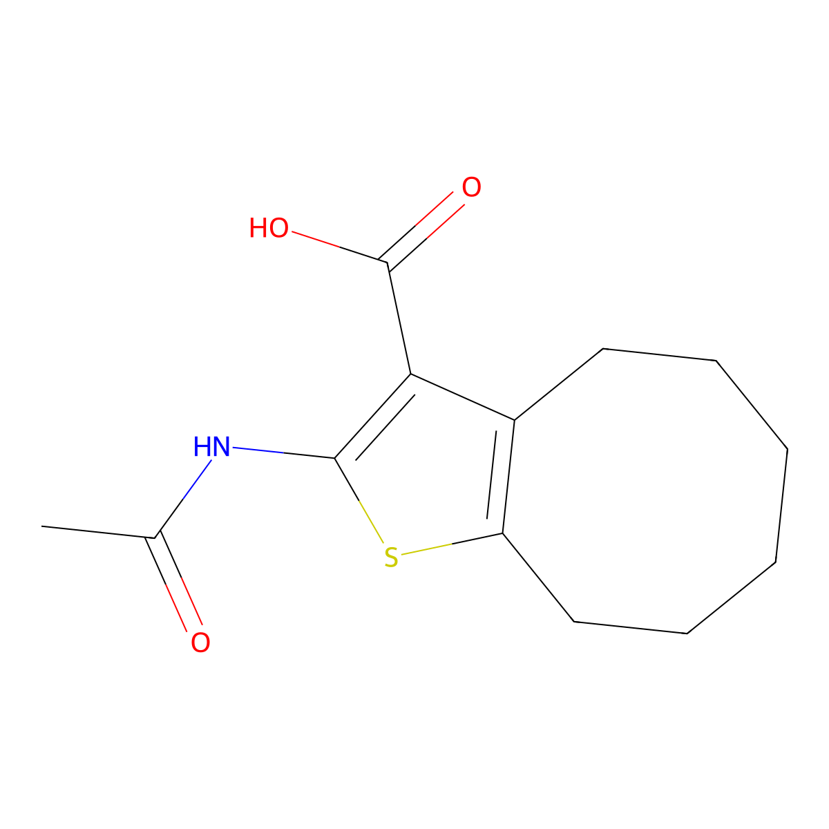 2-Acetamido-4H,5H,6H,7H,8H,9H-cycloocta[B]thiophene-3-carboxylic acid molecular structure, CAS 587852-31-1