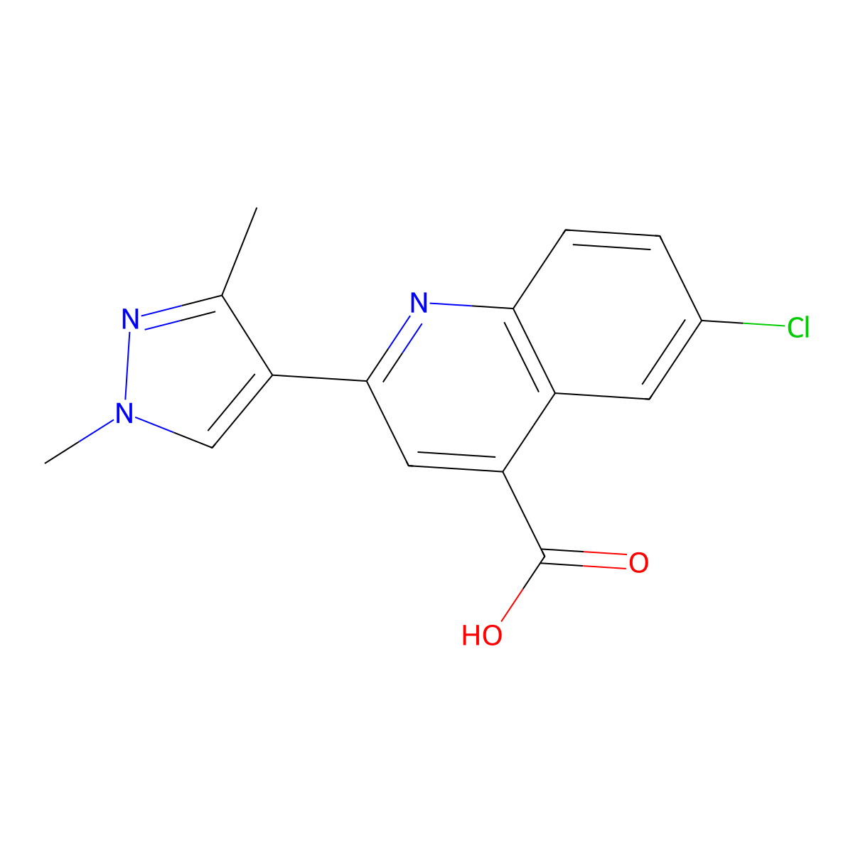 6-chloro-2-(1,3-dimethyl-1H-pyrazol-4-yl)-4-quinolinecarboxylic acid molecular structure, CAS 587852-35-5