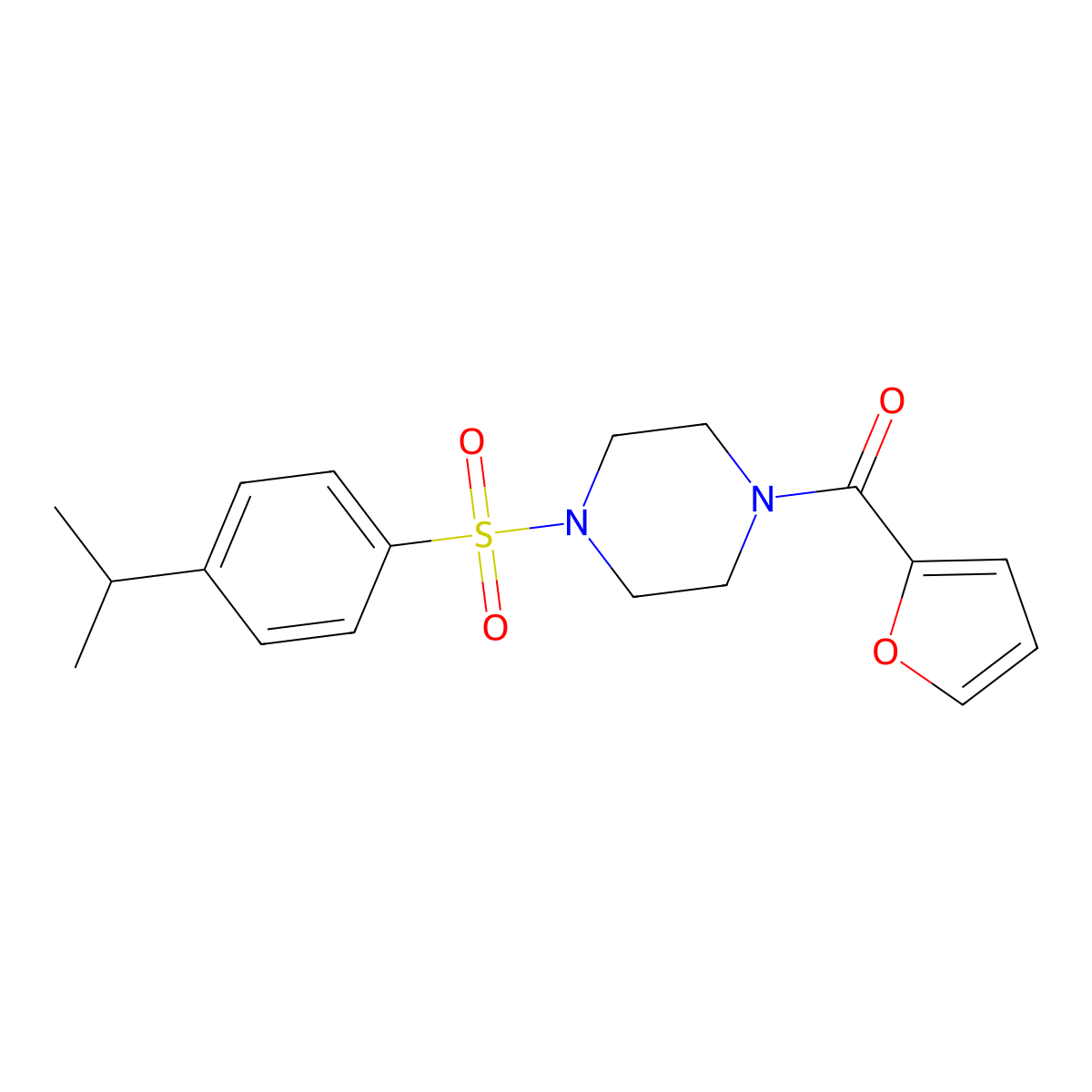 2-Furanyl-[4-(4-propan-2-ylphenyl)sulfonyl-1-piperazinyl]methanone molecular structure, CAS 587852-53-7