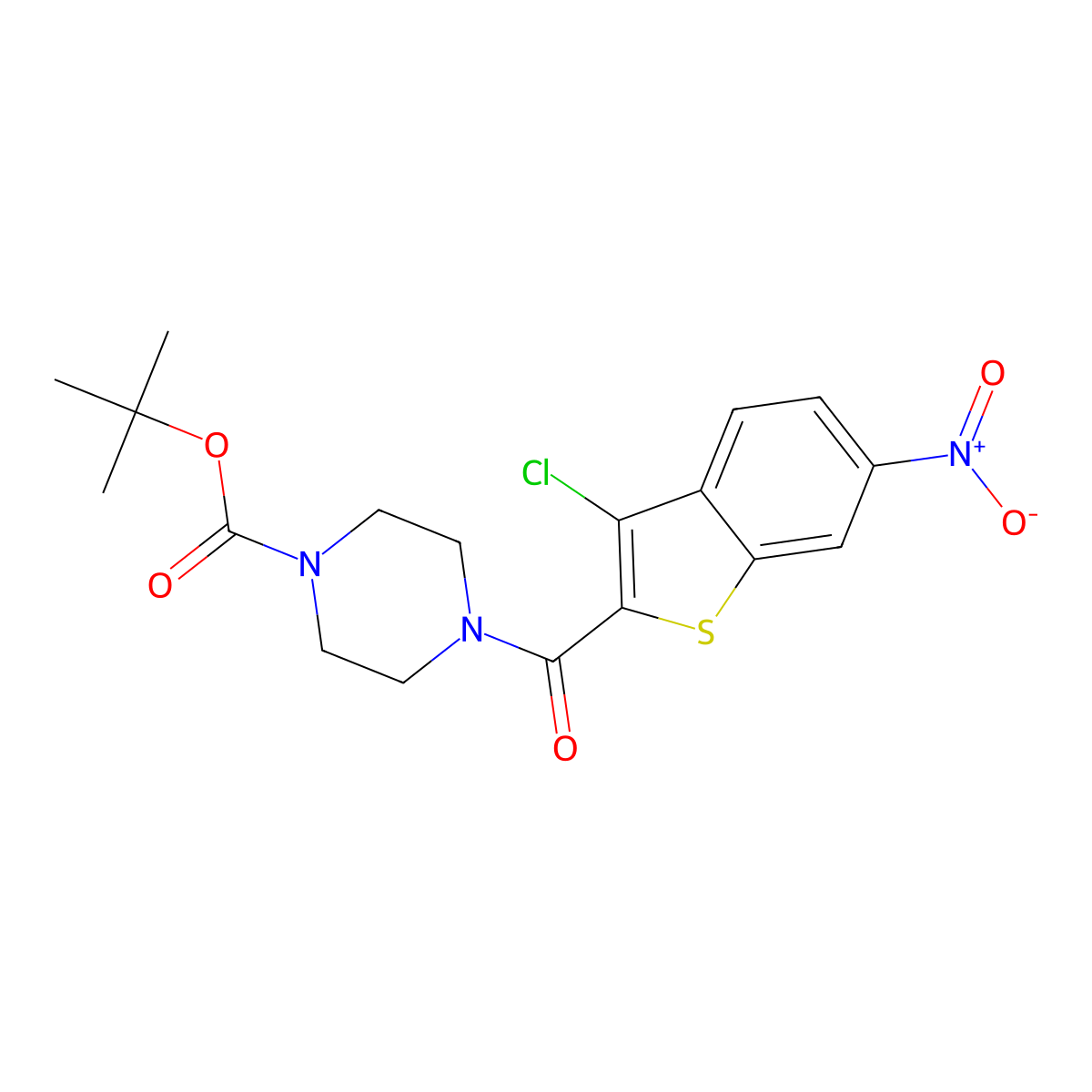 Tert-butyl 4-[(3-chloro-6-nitro-1-benzothiophen-2-yl)carbonyl]piperazine-1-carboxylate molecular structure, CAS 587852-85-5