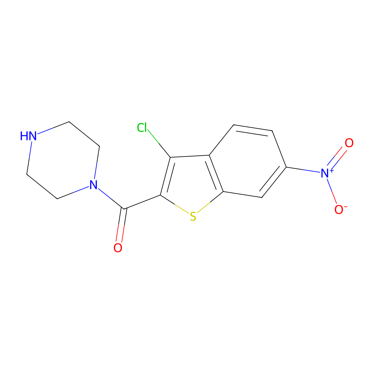 1-[(3-Chloro-6-nitro-1-benzothien-2-yl)carbonyl]piperazine molecular structure, CAS 587852-86-6