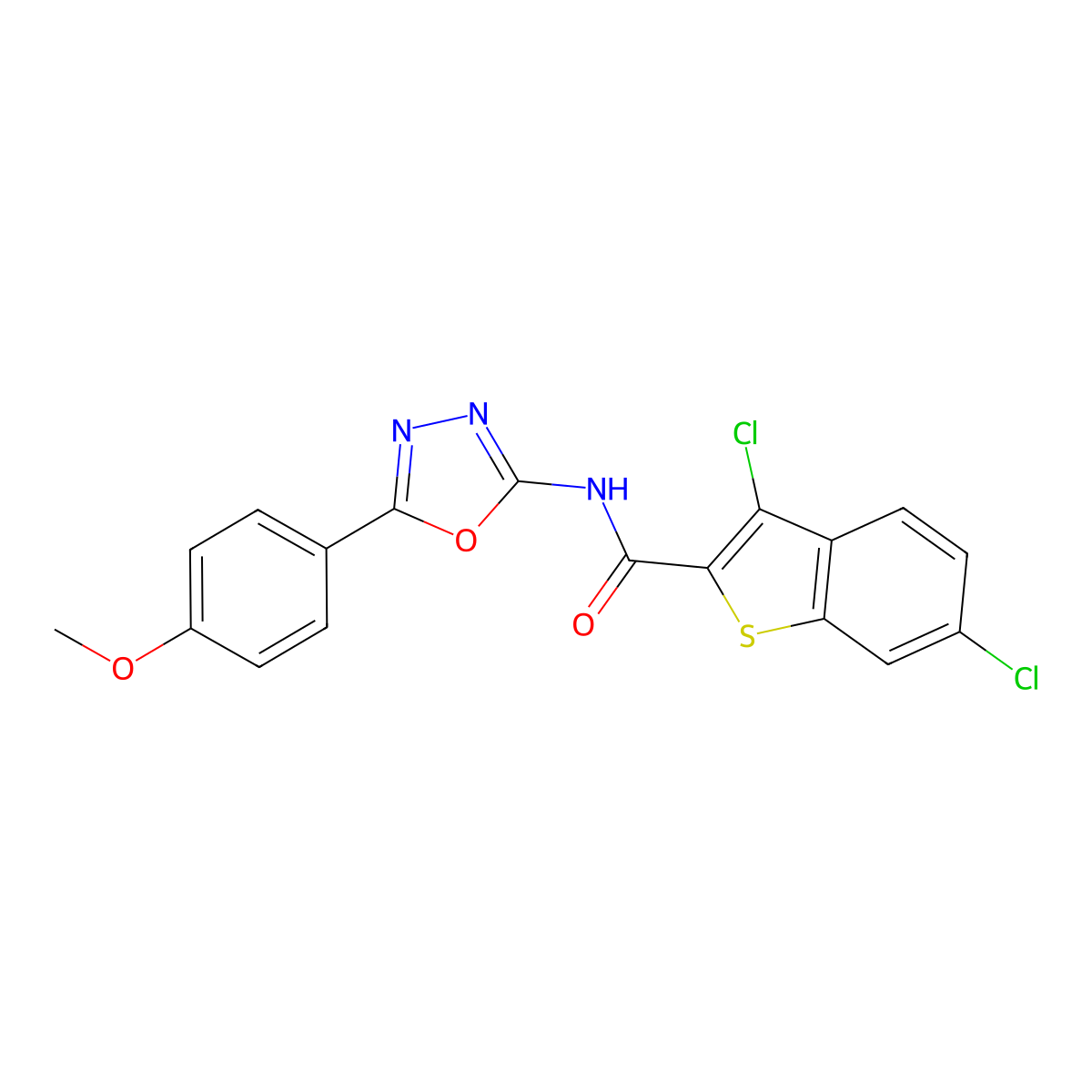 3,6-Dichloro-N-[5-(4-methoxyphenyl)-1,3,4-oxadiazol-2-yl]benzo[b]thiophene-2-carboxamide molecular structure, CAS 587852-87-7