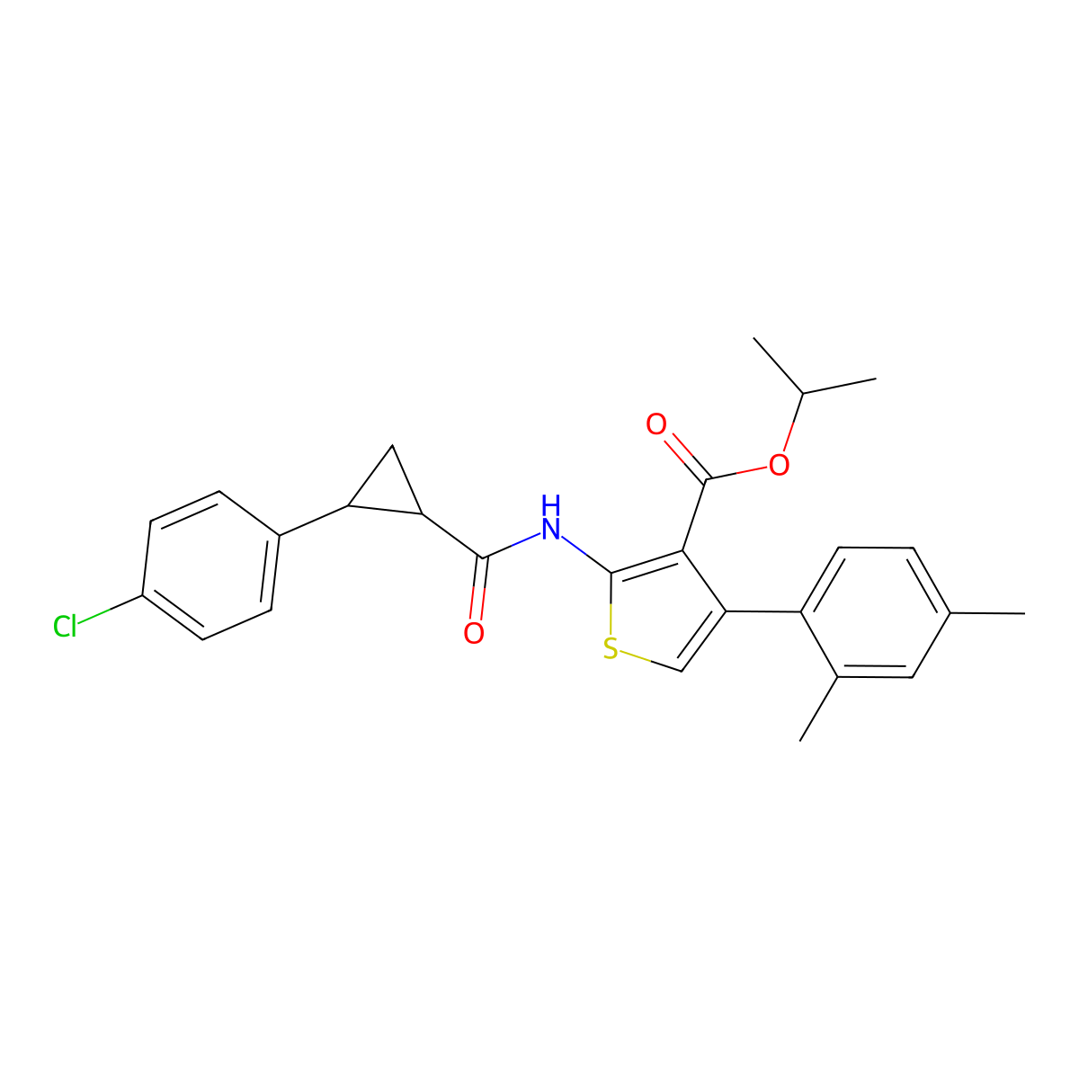 Propan-2-yl 2-({[2-(4-chlorophenyl)cyclopropyl]carbonyl}amino)-4-(2,4-dimethylphenyl)thiophene-3-carboxylate molecular structure, CAS 587853-21-2
