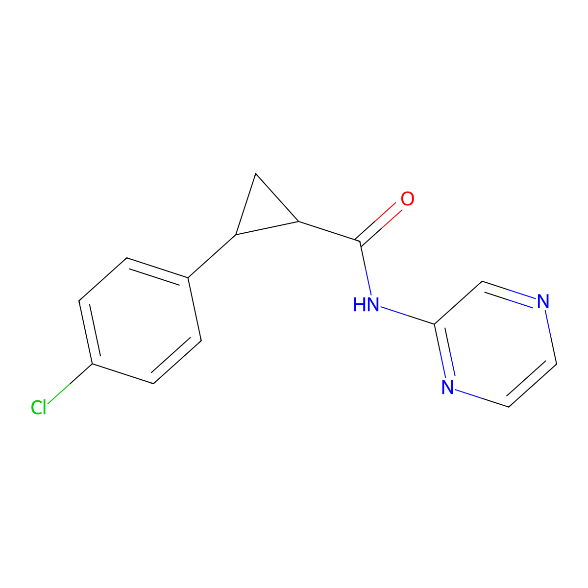 2-(4-chlorophenyl)-N-(pyrazin-2-yl)cyclopropanecarboxamide molecular structure, CAS 587853-24-5
