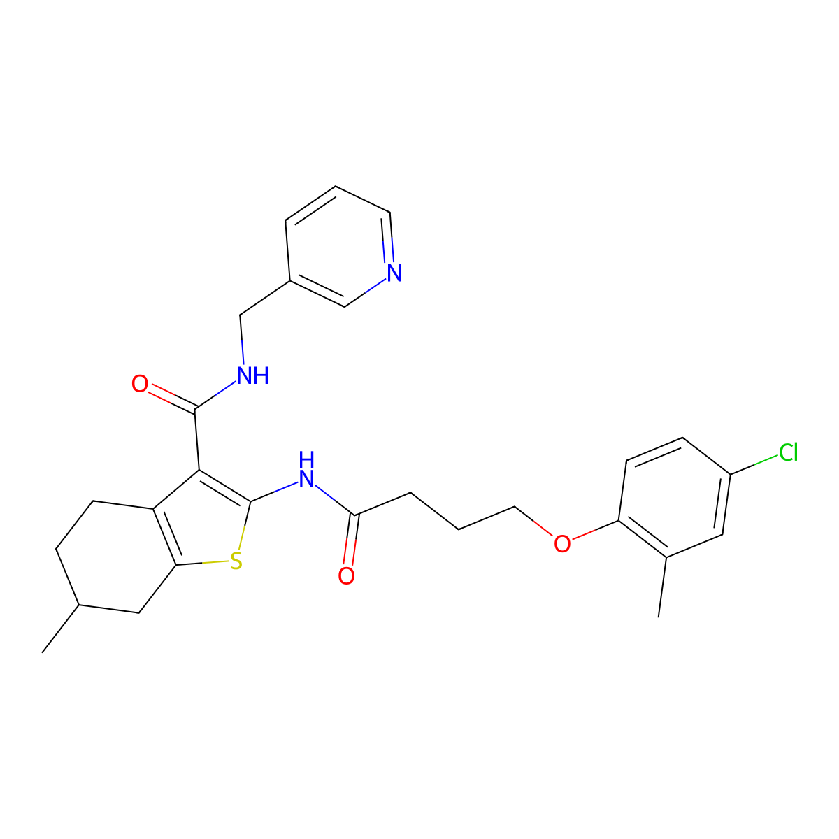 2-[4-(4-chloro-2-methylphenoxy)butanoylamino]-6-methyl-N-(pyridin-3-ylmethyl)-4,5,6,7-tetrahydro-1-benzothiophene-3-carboxamide molecular structure, CAS 587853-25-6